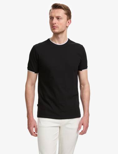 Siyah Slim Fit %100 Pamuk Bisiklet Yaka Tişört