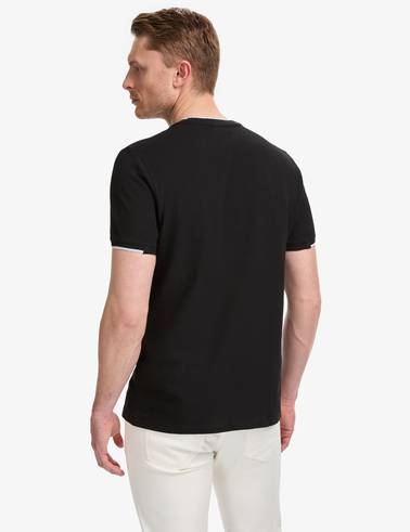 Siyah Slim Fit %100 Pamuk Bisiklet Yaka Tişört