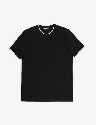 Siyah Slim Fit %100 Pamuk Bisiklet Yaka Tişört
