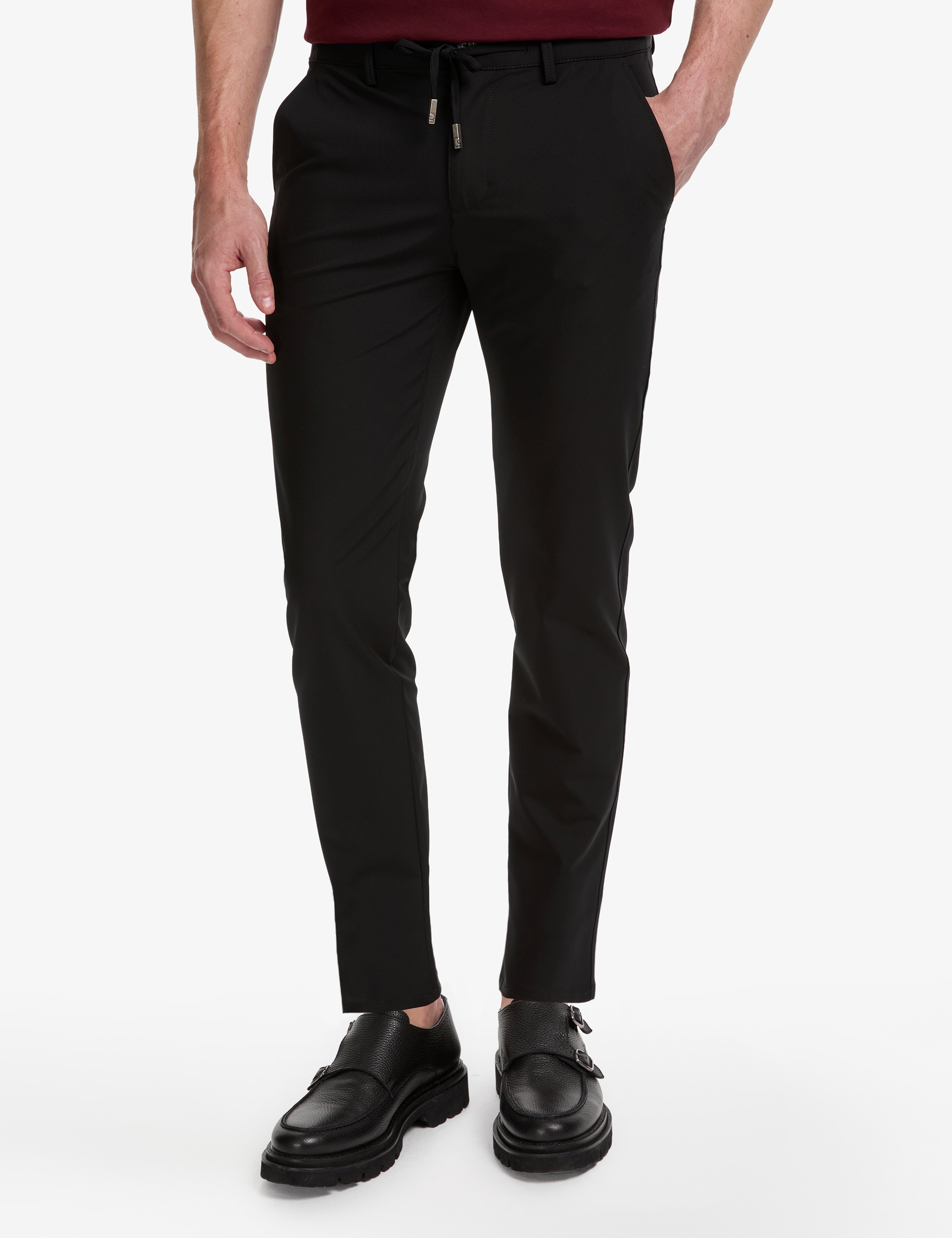 Siyah Slim Fit Esnek Jogger Kanvas Pantolon - Image 2
