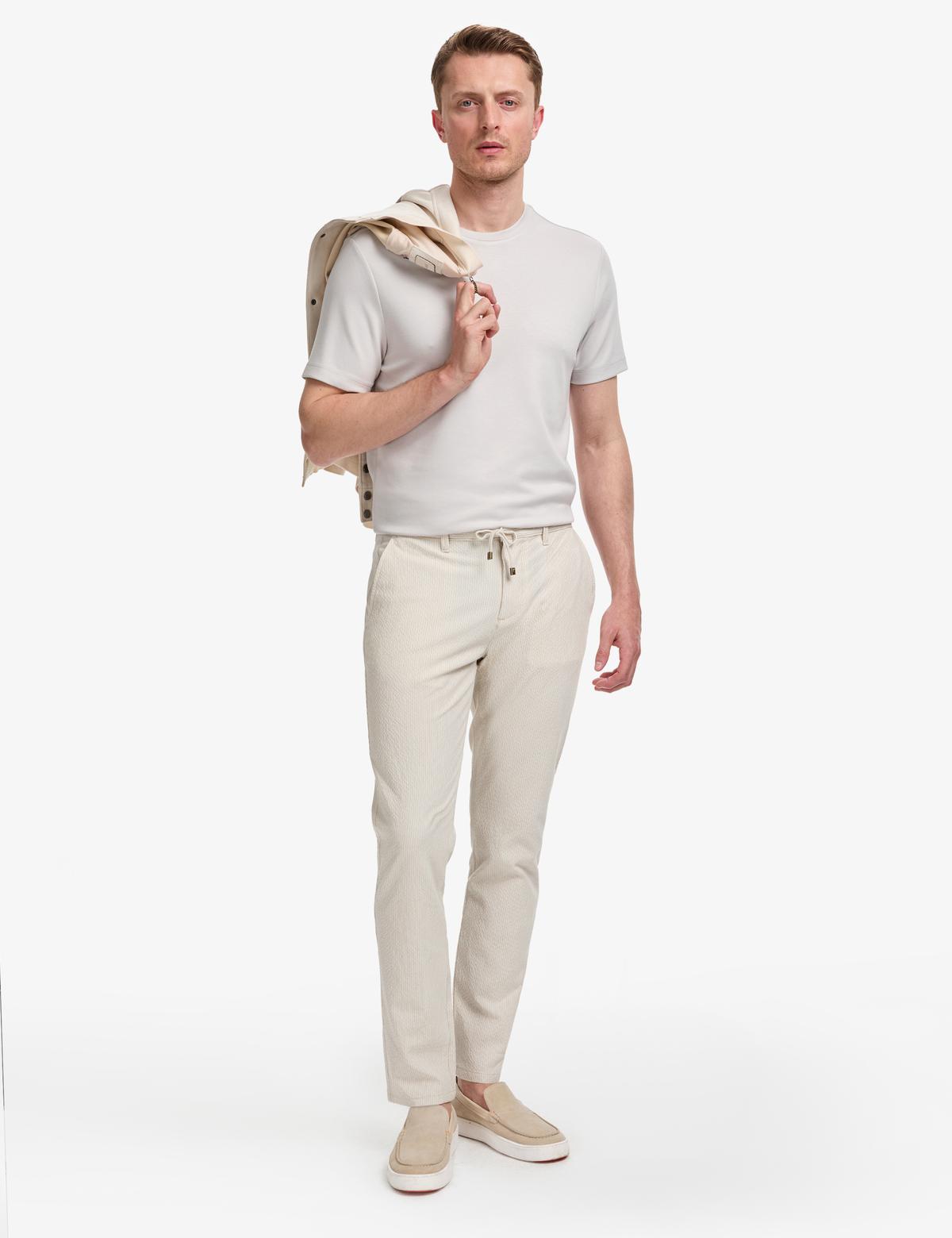 Bej Slim Fit Gofre Yazlık Kanvas Pantolon