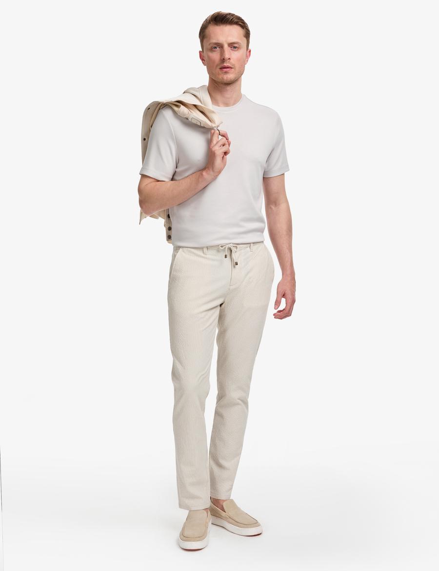 Bej Slim Fit Gofre Yazlık Kanvas Pantolon