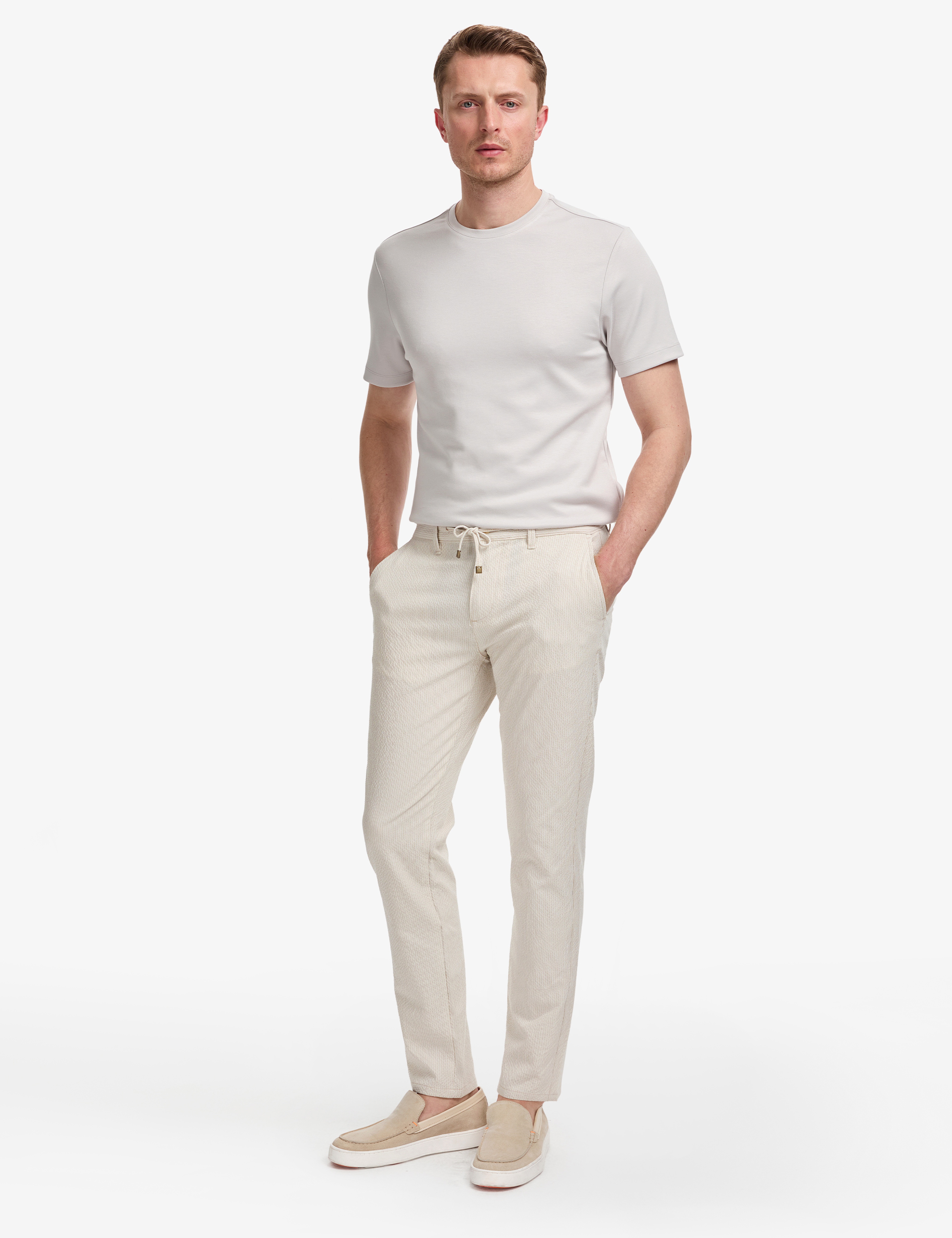 Bej Slim Fit Gofre Yazlık Kanvas Pantolon