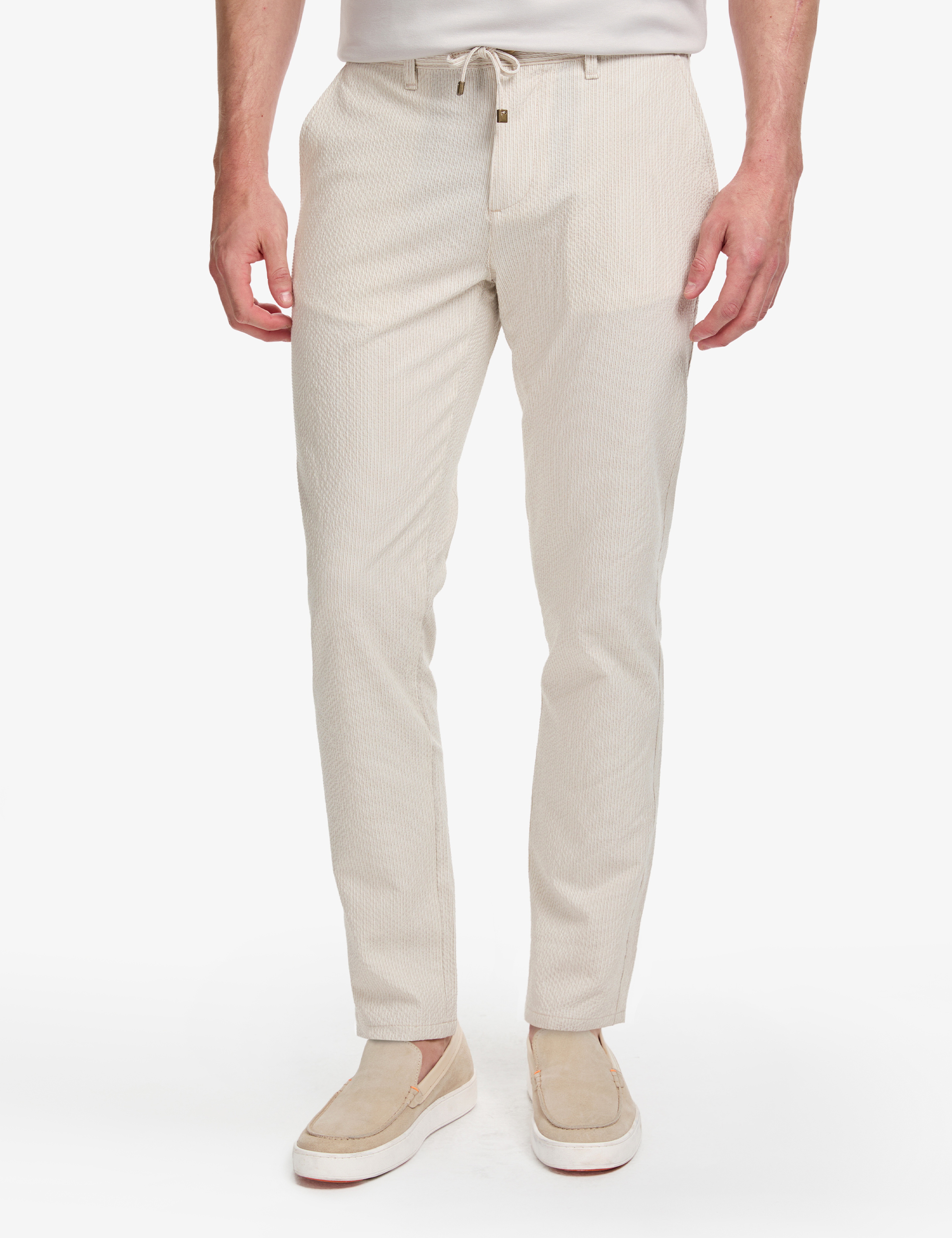 Bej Slim Fit Gofre Yazlık Kanvas Pantolon