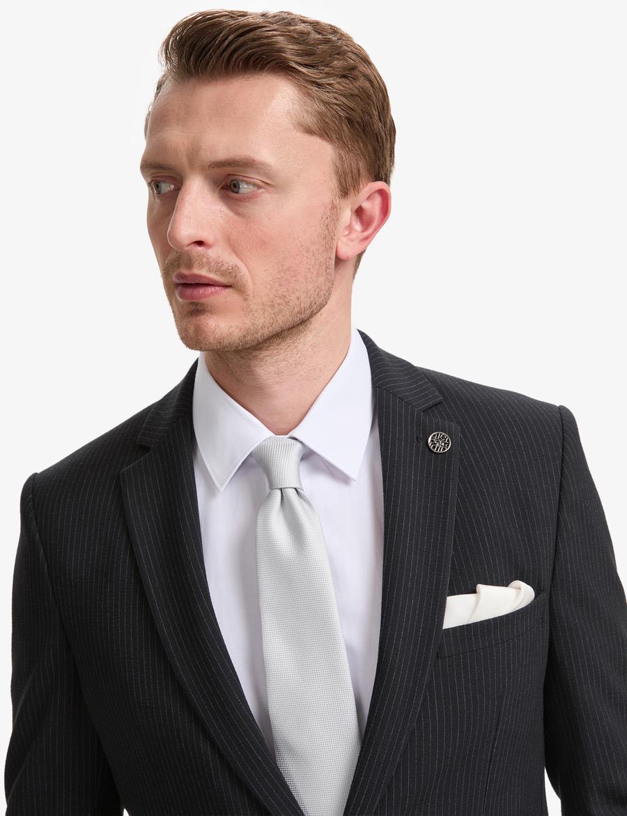 Lacivert Ex. Slim Fit Çizgili Takım Elbise