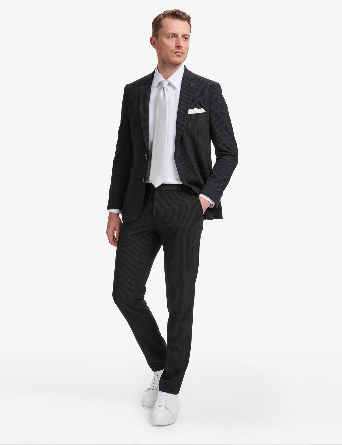 Lacivert Ex. Slim Fit Çizgili Takım Elbise - 50325229020