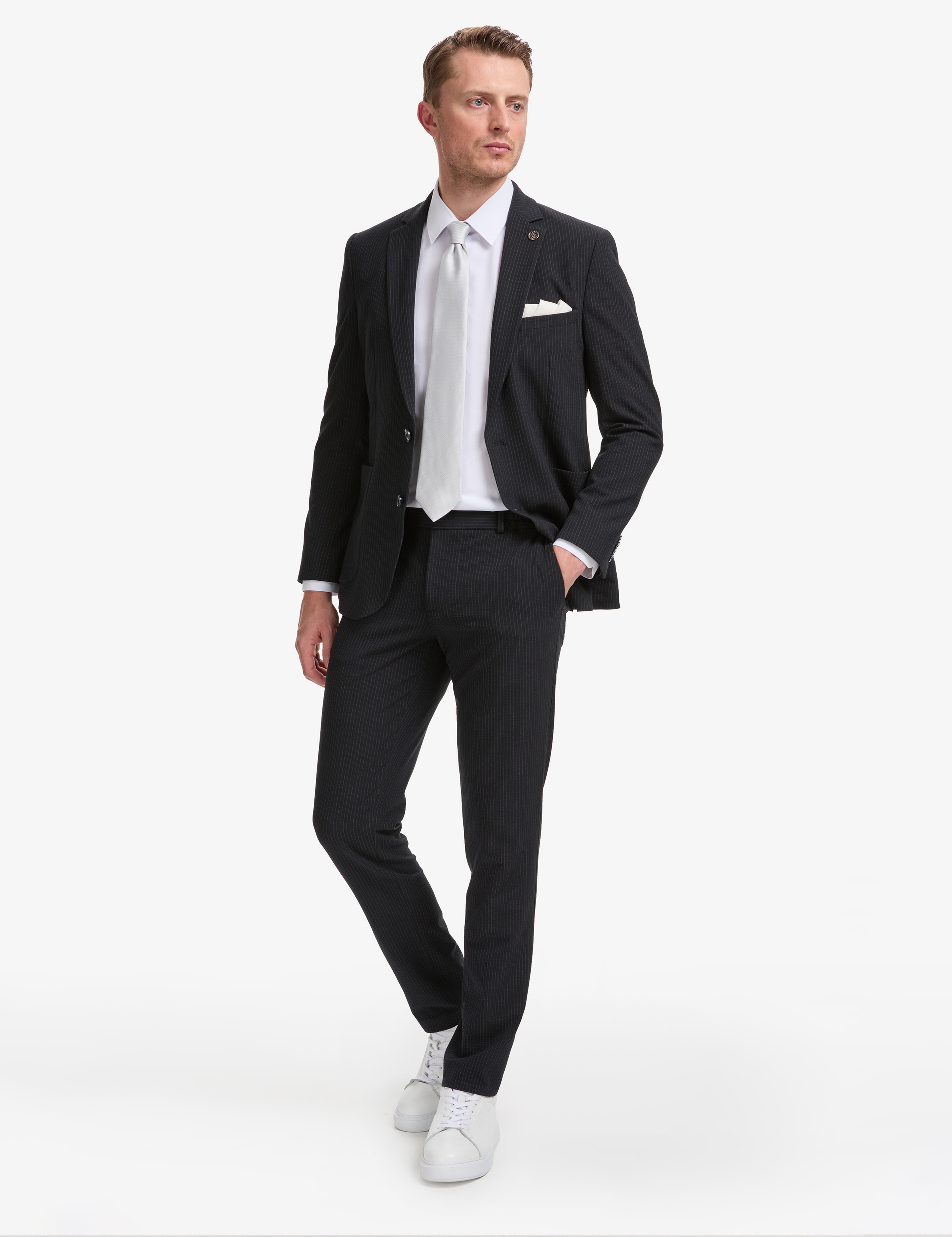 Lacivert Ex. Slim Fit Çizgili Takım Elbise - Image 3