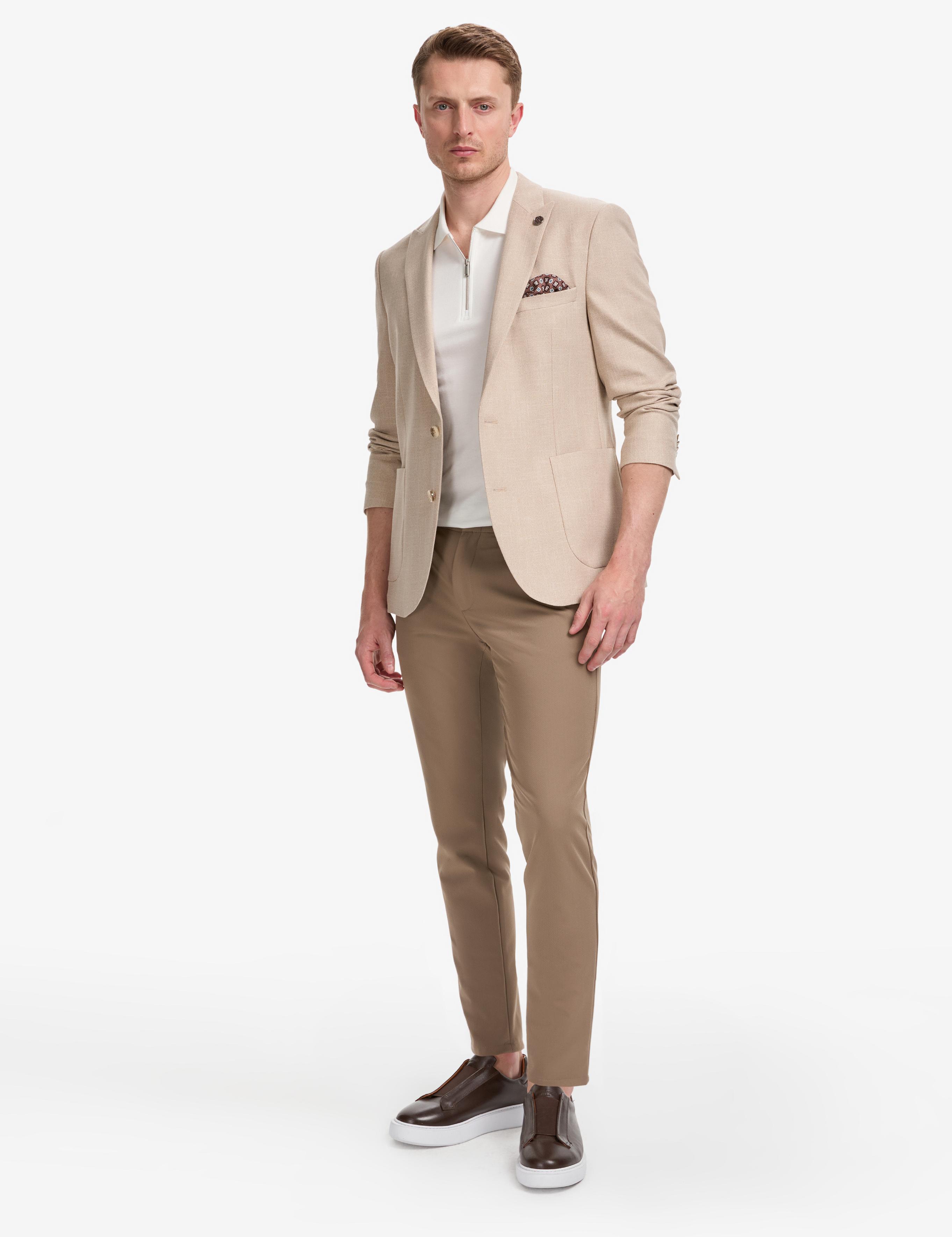 Açık Kahverengi Ex. Slim Fit %100 Pamuk Ceket