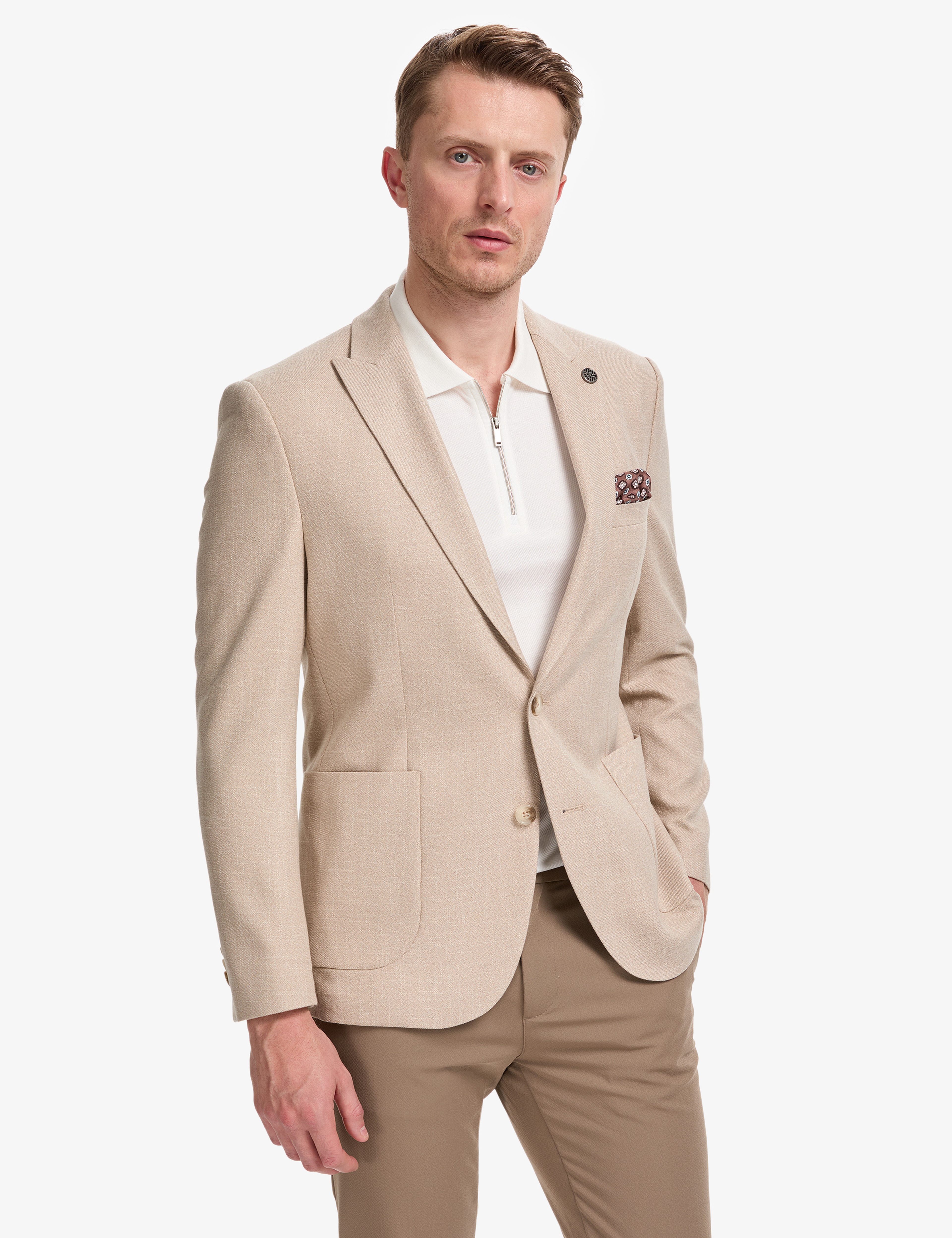 Açık Kahverengi Ex. Slim Fit %100 Pamuk Ceket - Image 1