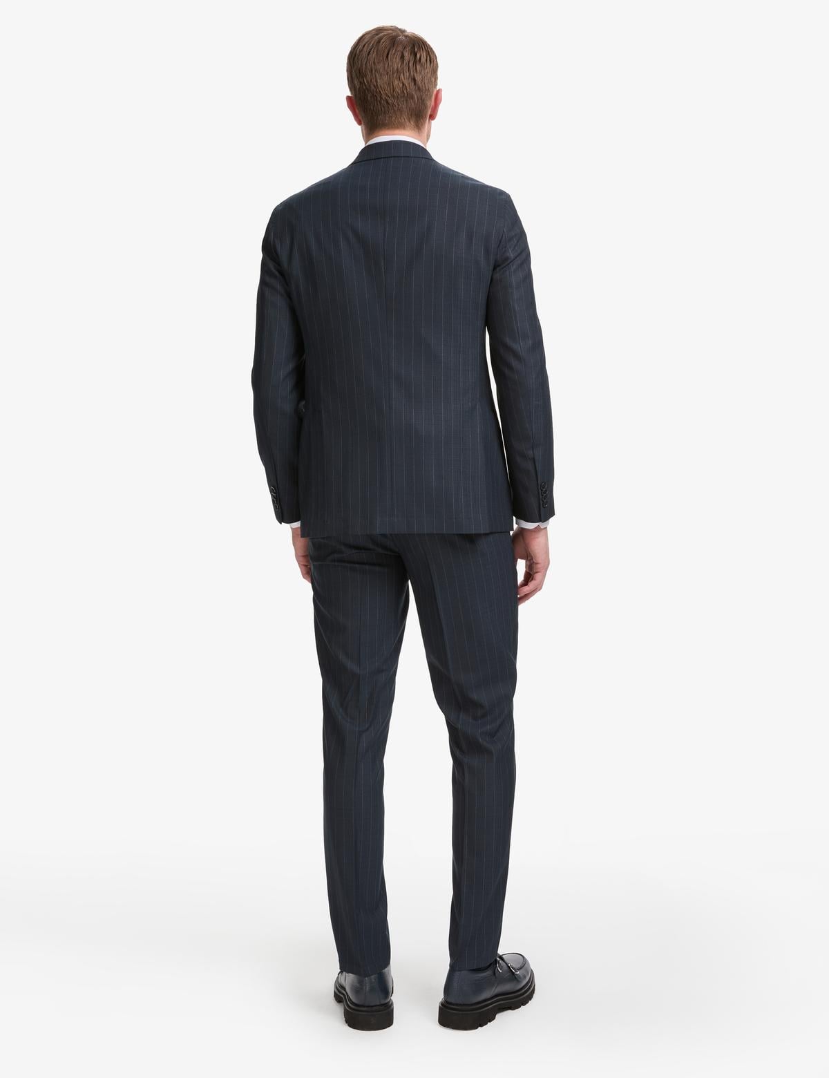 Lacivert Ex. Slim Fit Çizgili Kruvaze Takım Elbise - 50319630020
