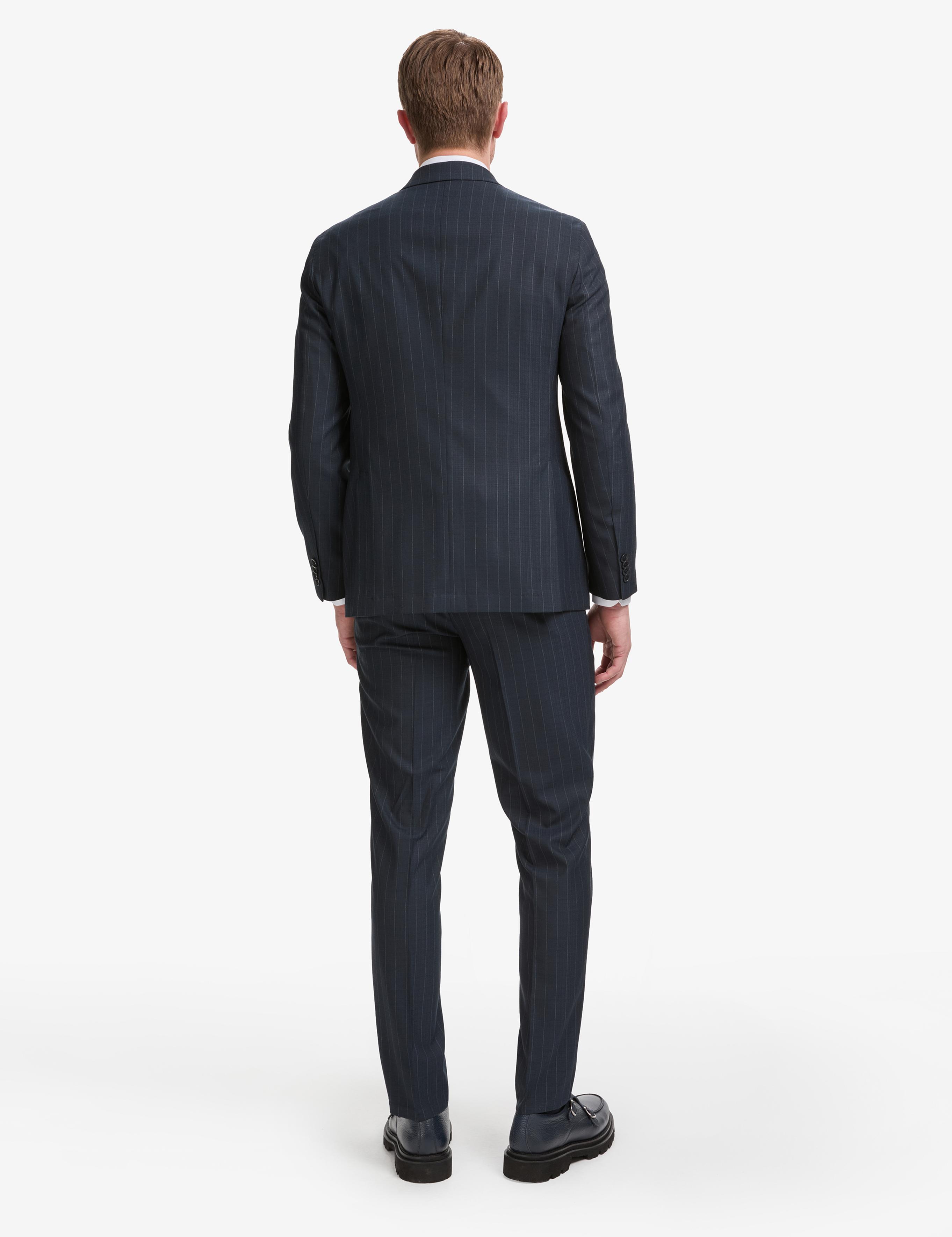 Lacivert Ex. Slim Fit Çizgili Kruvaze Takım Elbise
