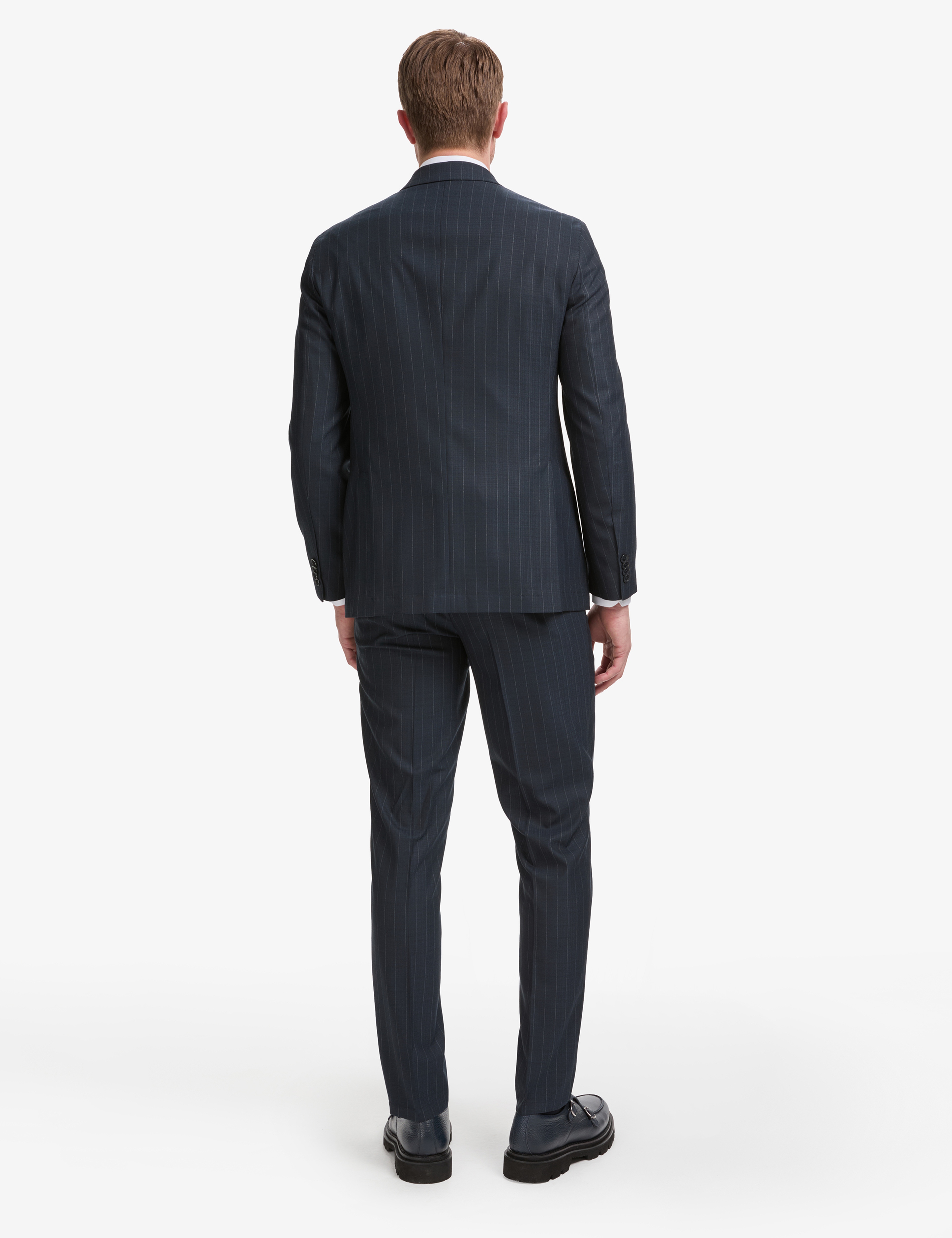 Lacivert Extra Slim Fit Çizgili Kruvaze Takım Elbise - Image 6