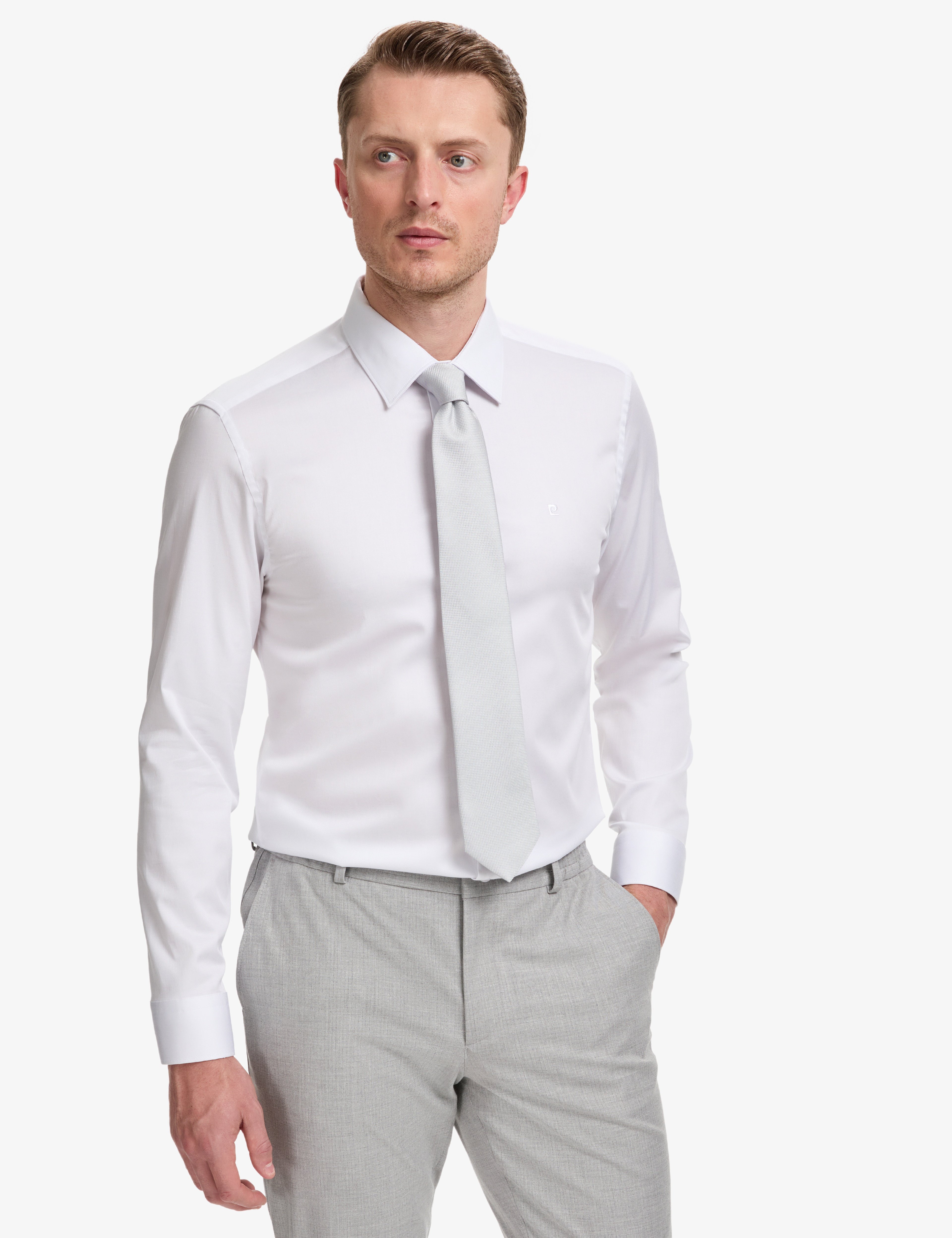 Beyaz Slim Fit Uzun Kollu Esnek Basic Gömlek - Image 1