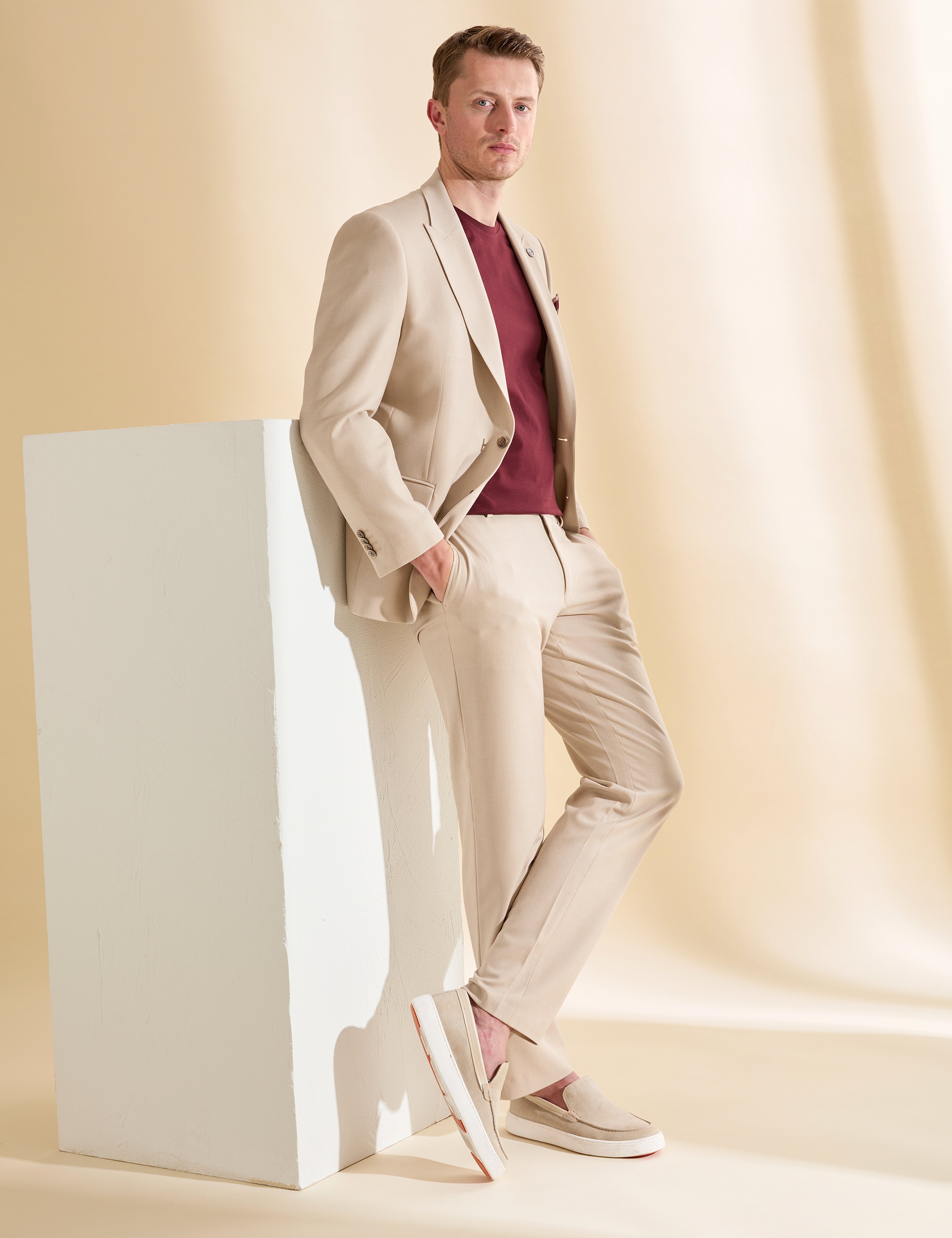 Bej Slim Fit Takım Elbise - Image 1