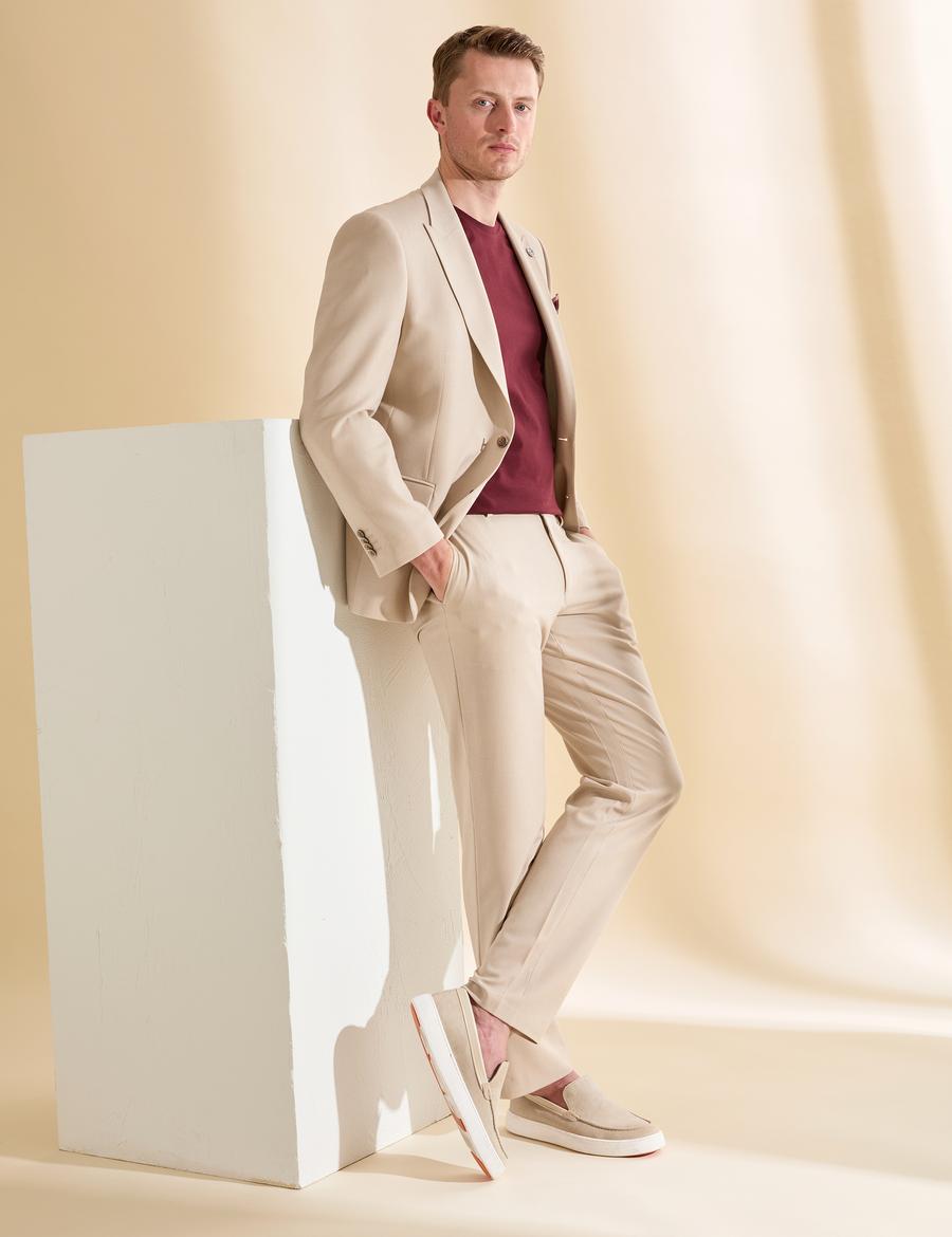 Bej Slim Fit Takım Elbise