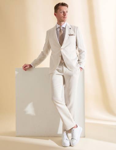Bej Slim Fit Keten Karışımlı Takım Elbise