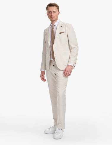 Bej Slim Fit Keten Karışımlı Takım Elbise