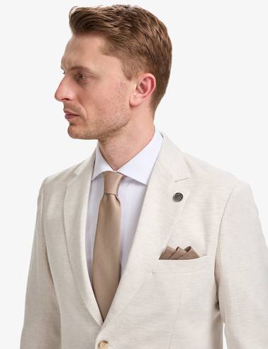 Bej Slim Fit Keten Karışımlı Takım Elbise