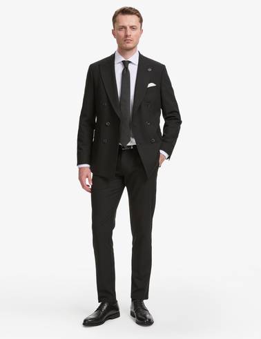 Siyah Ex. Slim Fit Çizgili Kruvaze Takım Elbise