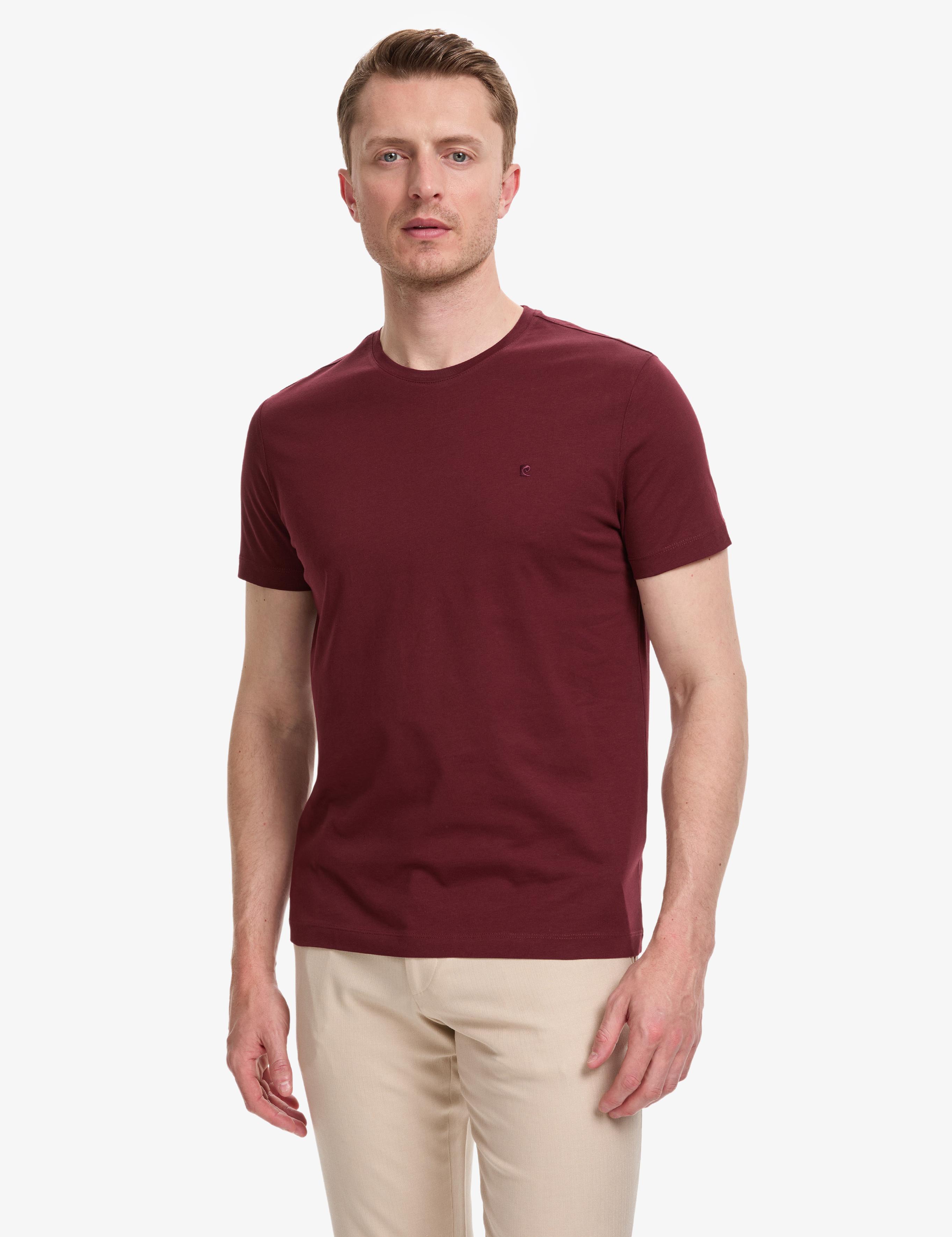Bordo Slim Fit %100 Pamuk Bisiklet Yaka Basic Tişört