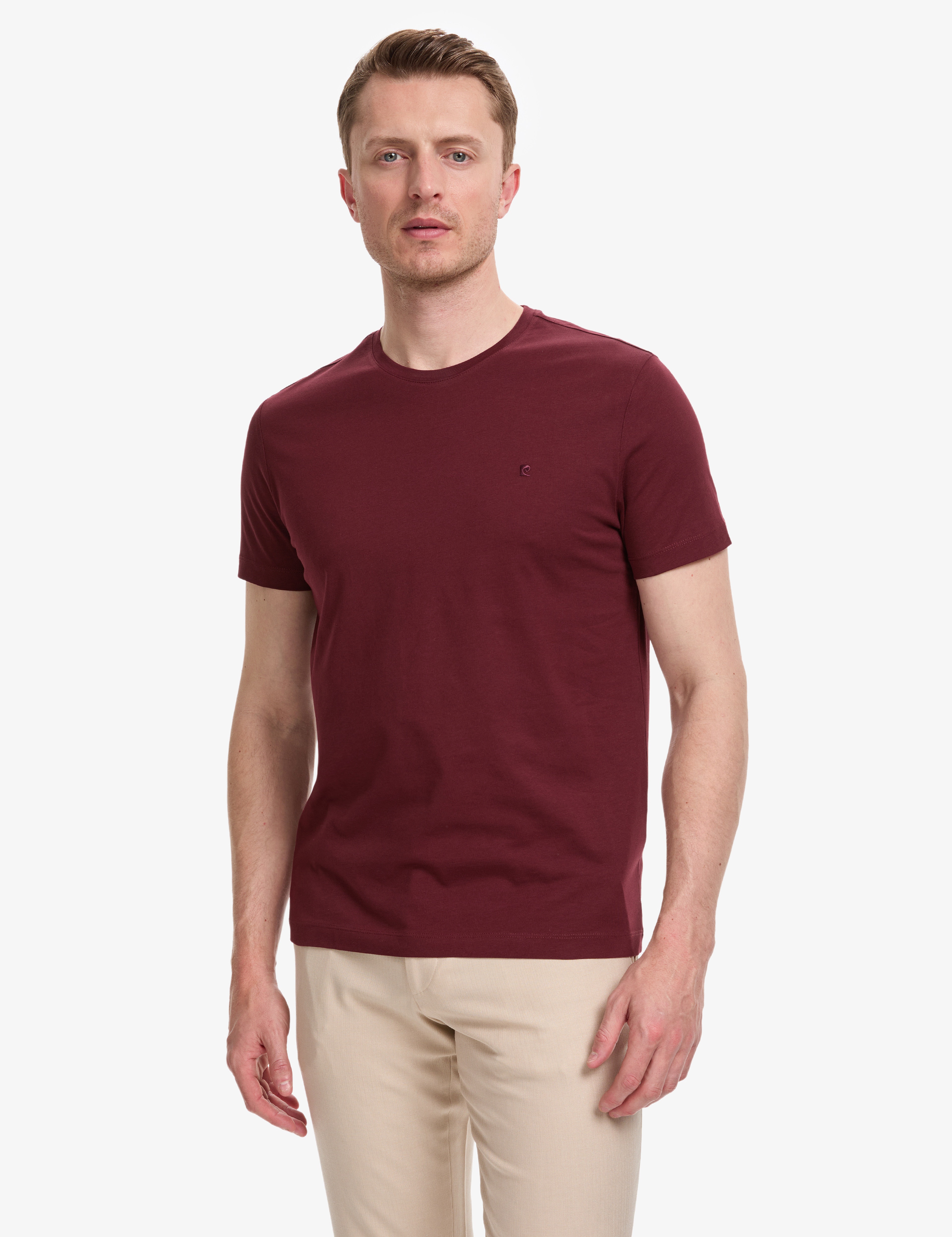 Bordo Slim Fit %100 Pamuk Bisiklet Yaka Basic Tişört - Image 3