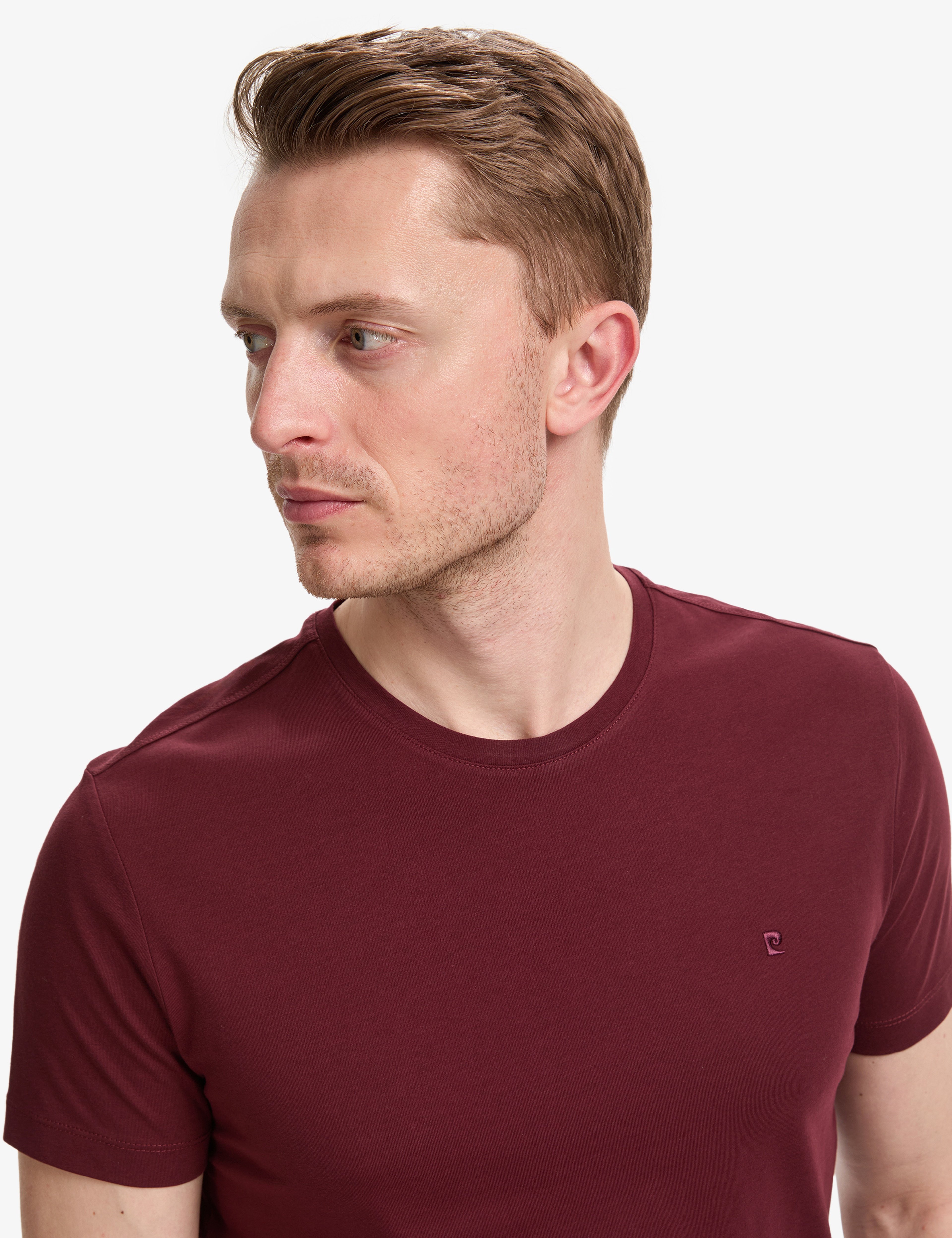 Bordo Slim Fit %100 Pamuk Bisiklet Yaka Basic Tişört