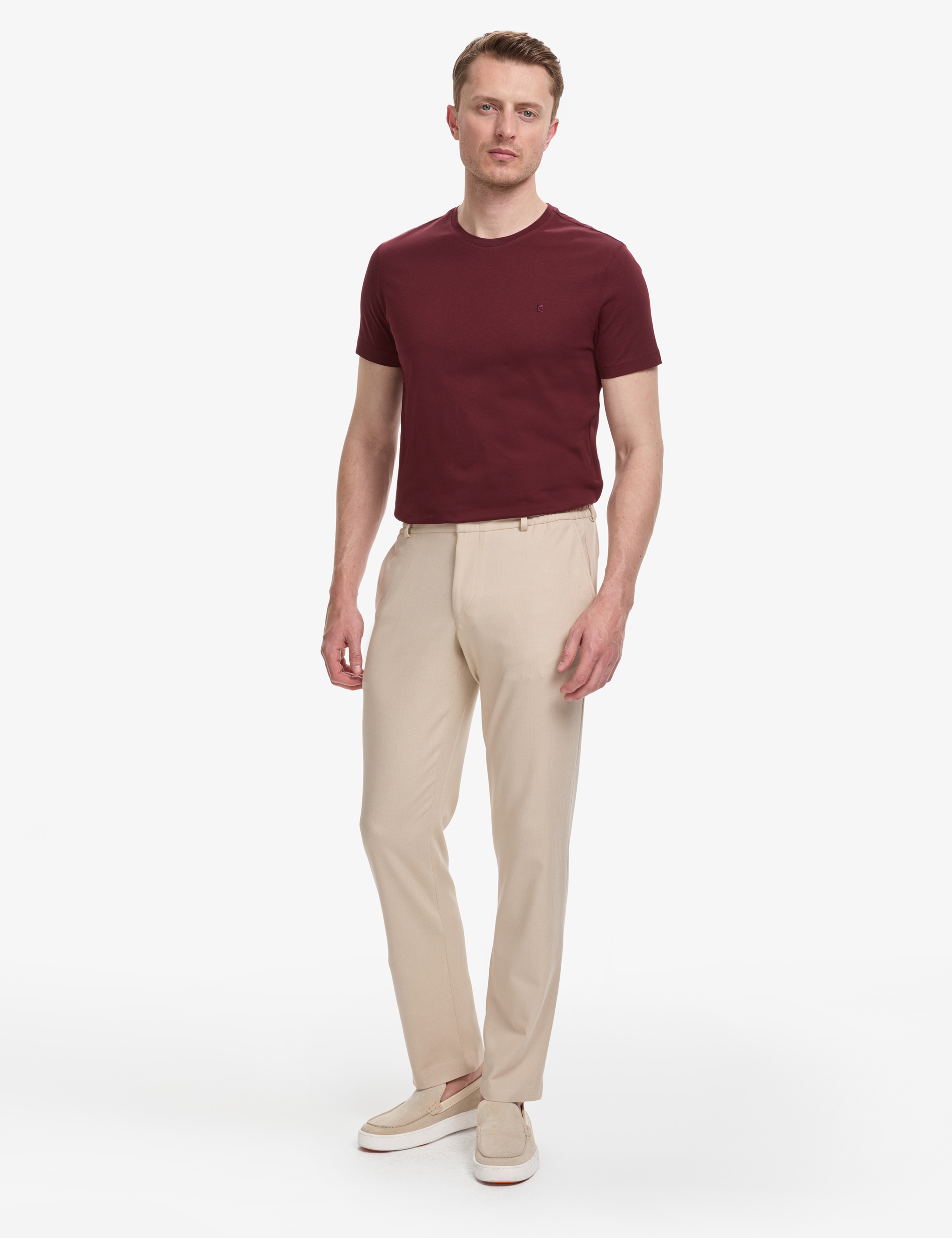 Bordo Slim Fit %100 Pamuk Bisiklet Yaka Basic Tişört - Image 4