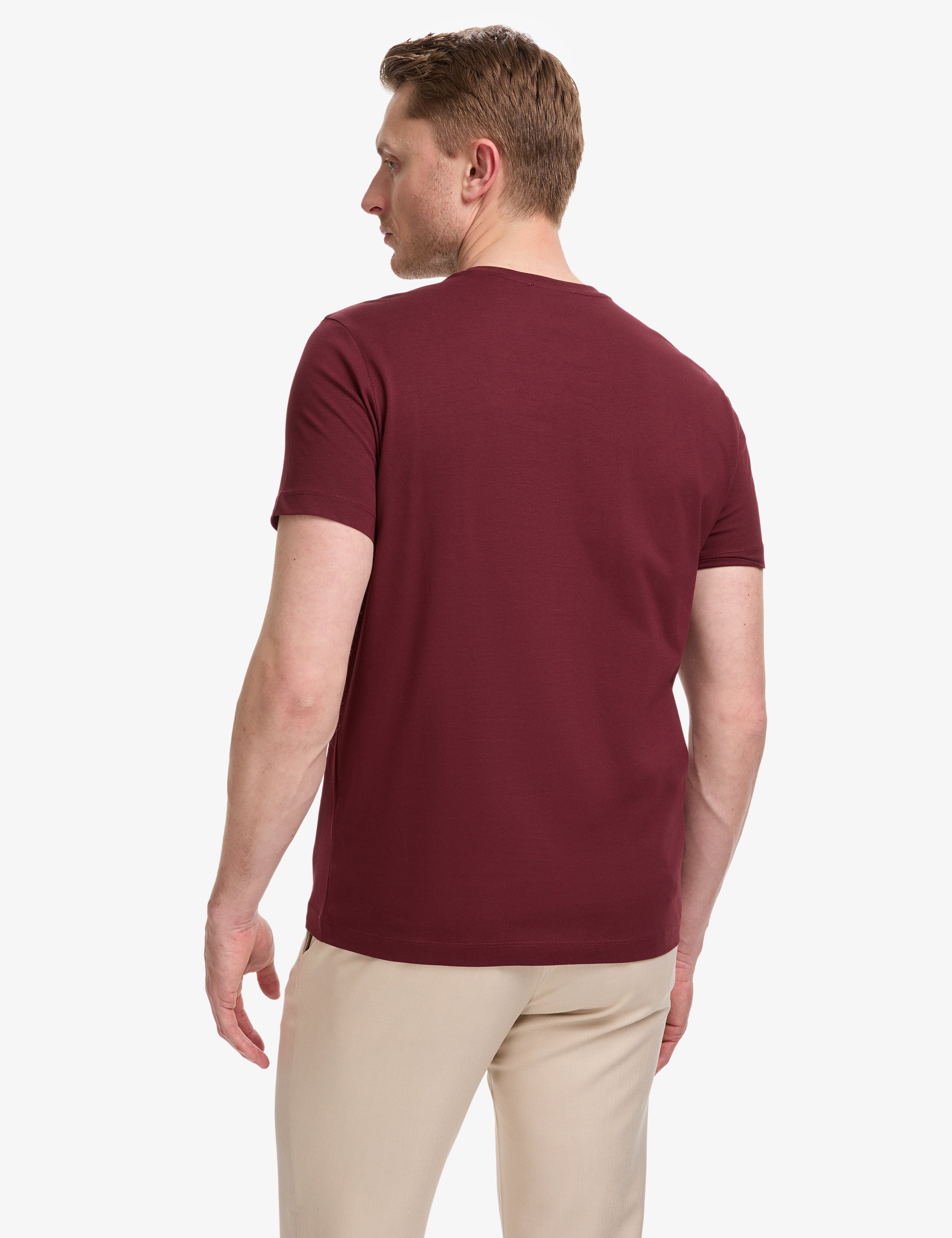 Bordo Slim Fit %100 Pamuk Bisiklet Yaka Basic Tişört