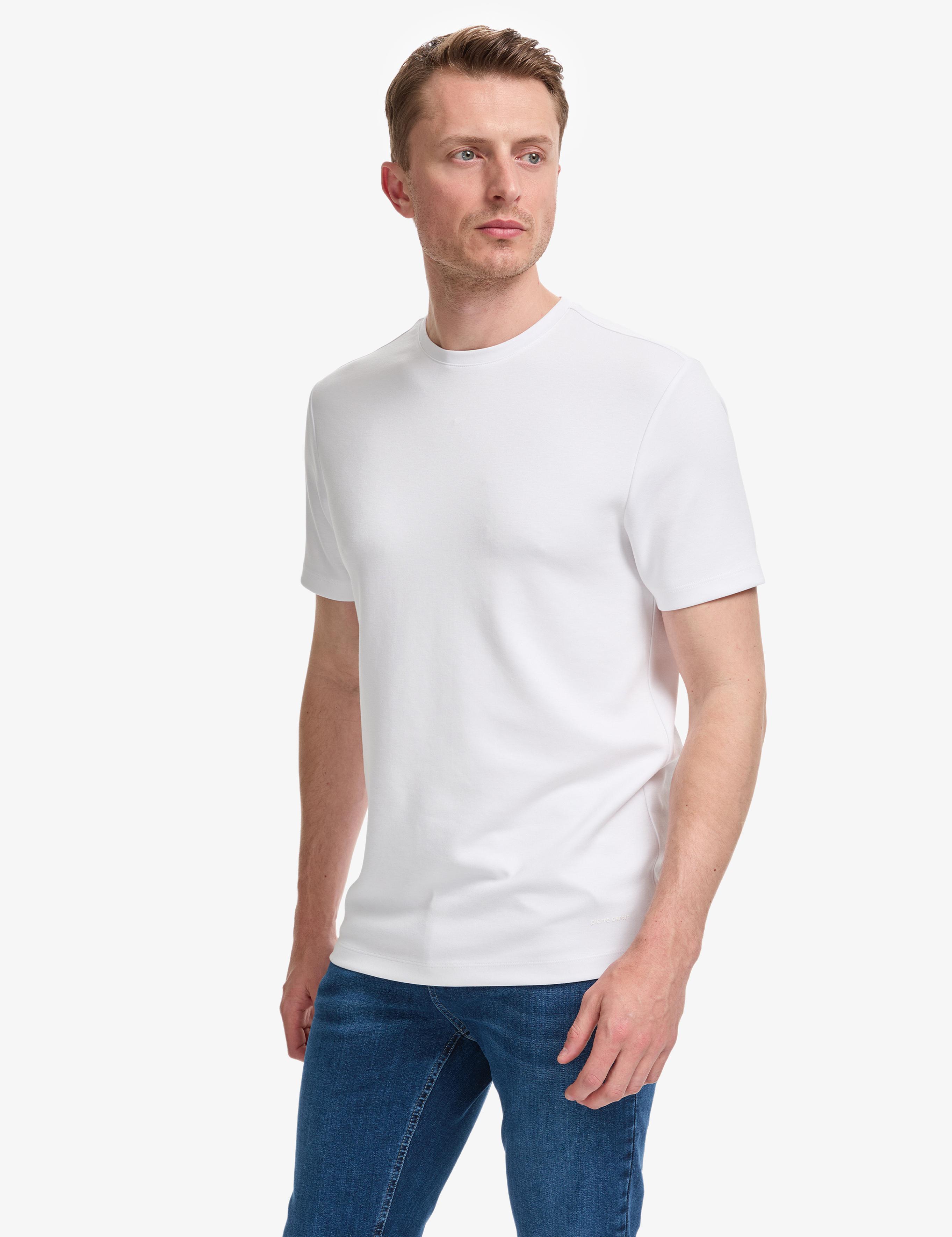 Beyaz Slim Fit %100 Pamuk Bisiklet Yaka Basic Tişört