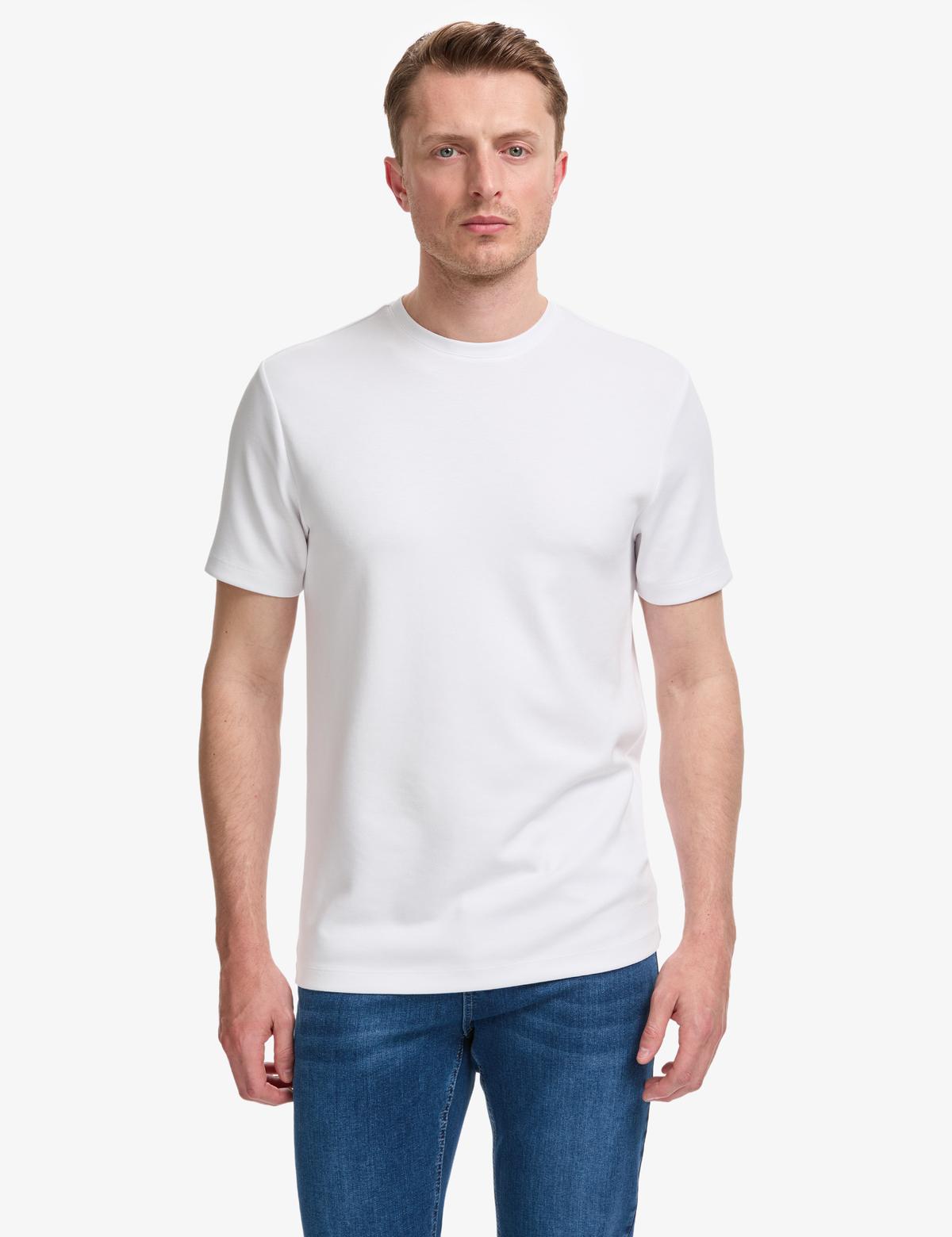 Beyaz Slim Fit %100 Pamuk Bisiklet Yaka Basic Tişört - 50325307140