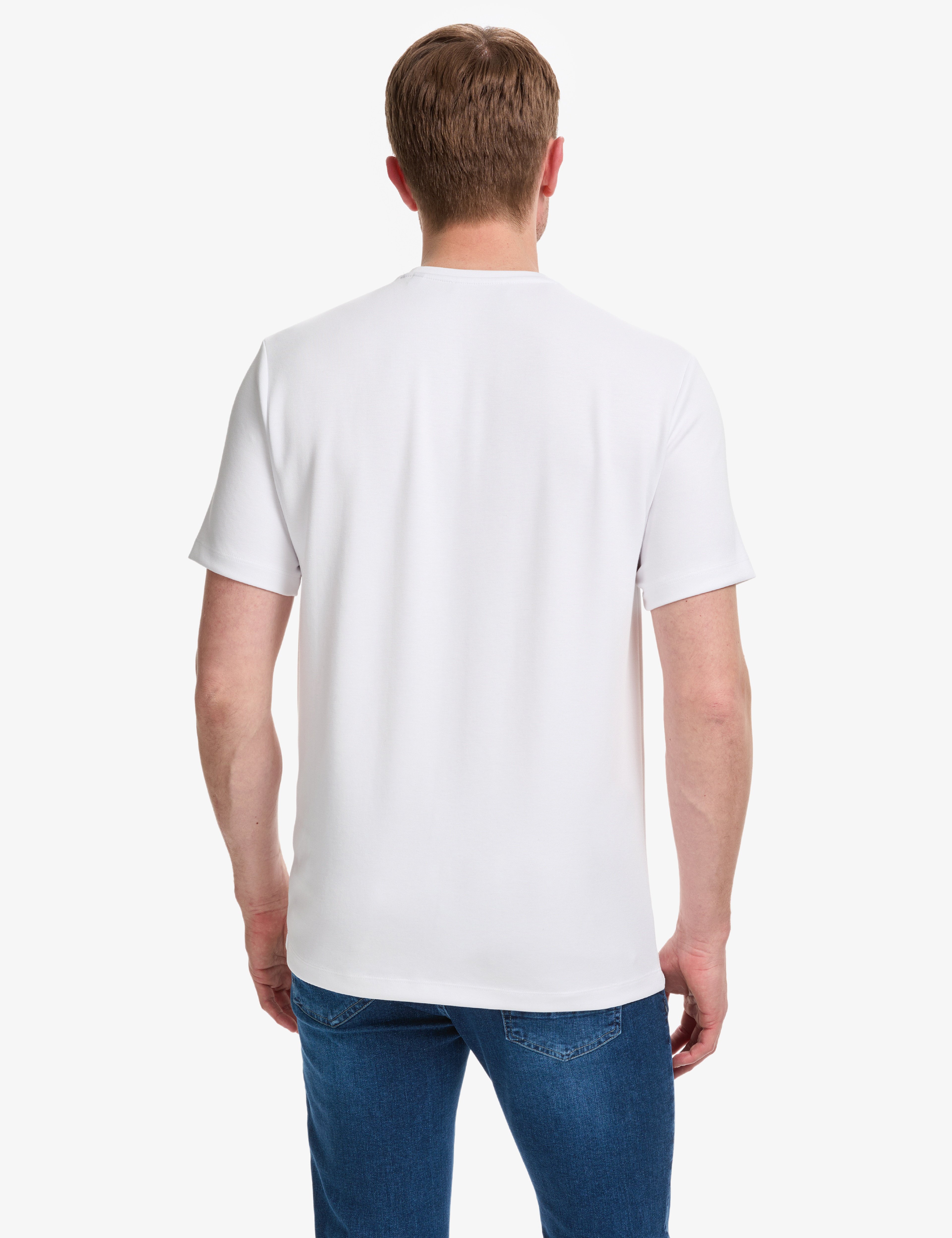 Beyaz Slim Fit %100 Pamuk Bisiklet Yaka Basic Tişört - Image 5