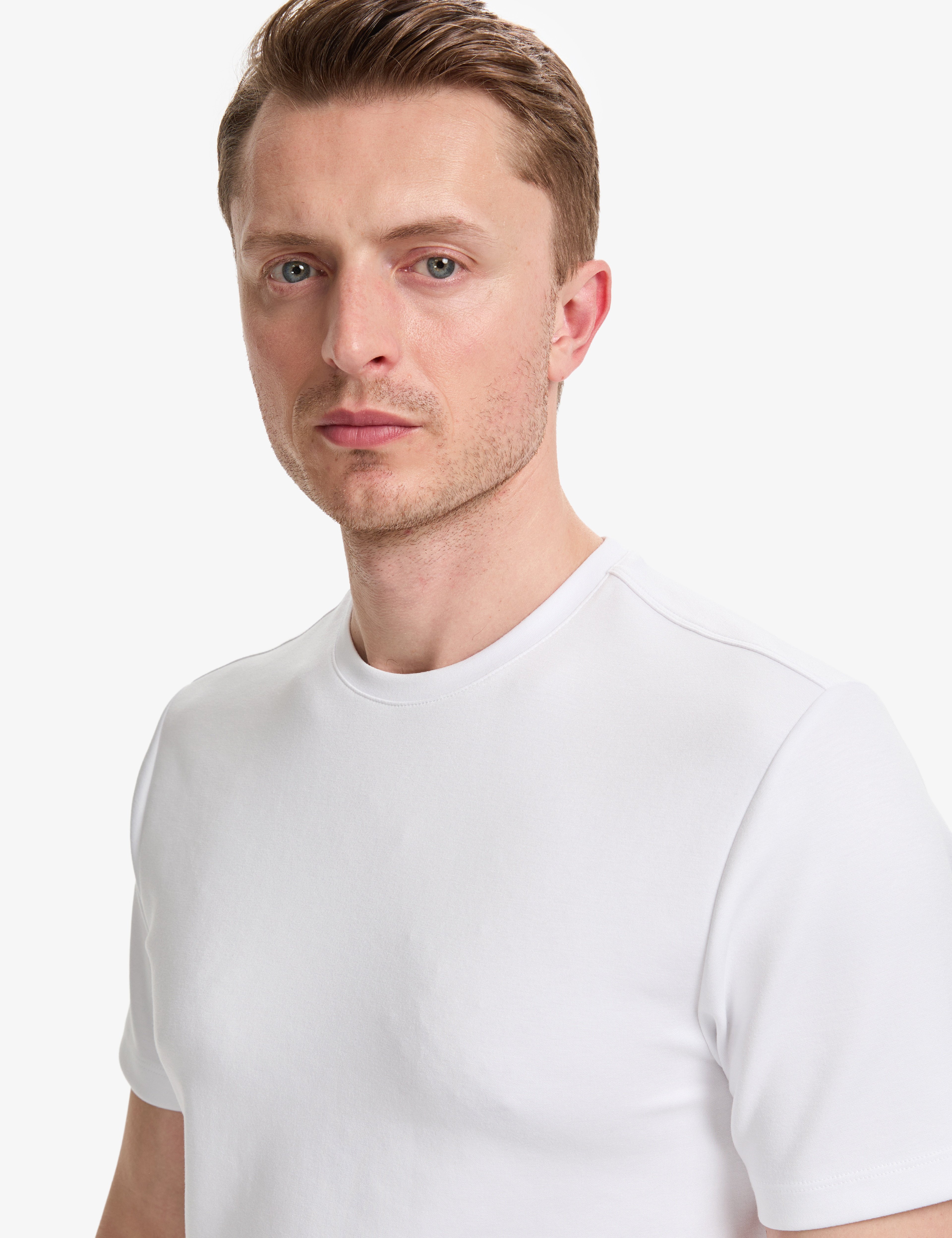 Beyaz Slim Fit %100 Pamuk Bisiklet Yaka Basic Tişört - Image 2