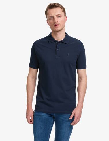 Lacivert Regular Fit %100 Pamuk Kıvrılmaz Düğmeli Polo Yaka Basic Tişört