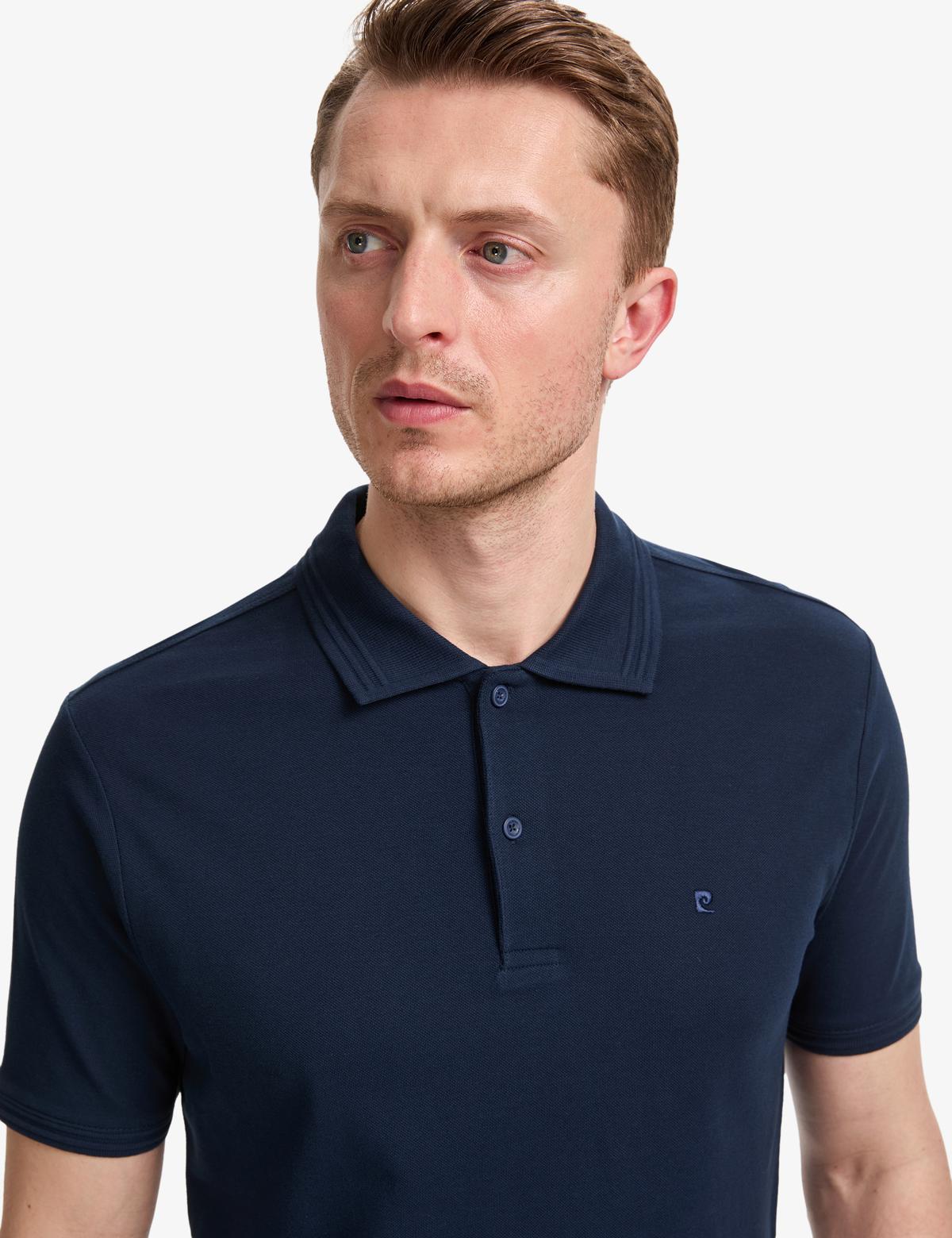 Lacivert Regular Fit %100 Pamuk Kıvrılmaz Polo Yaka Basic Tişört - 50325312064