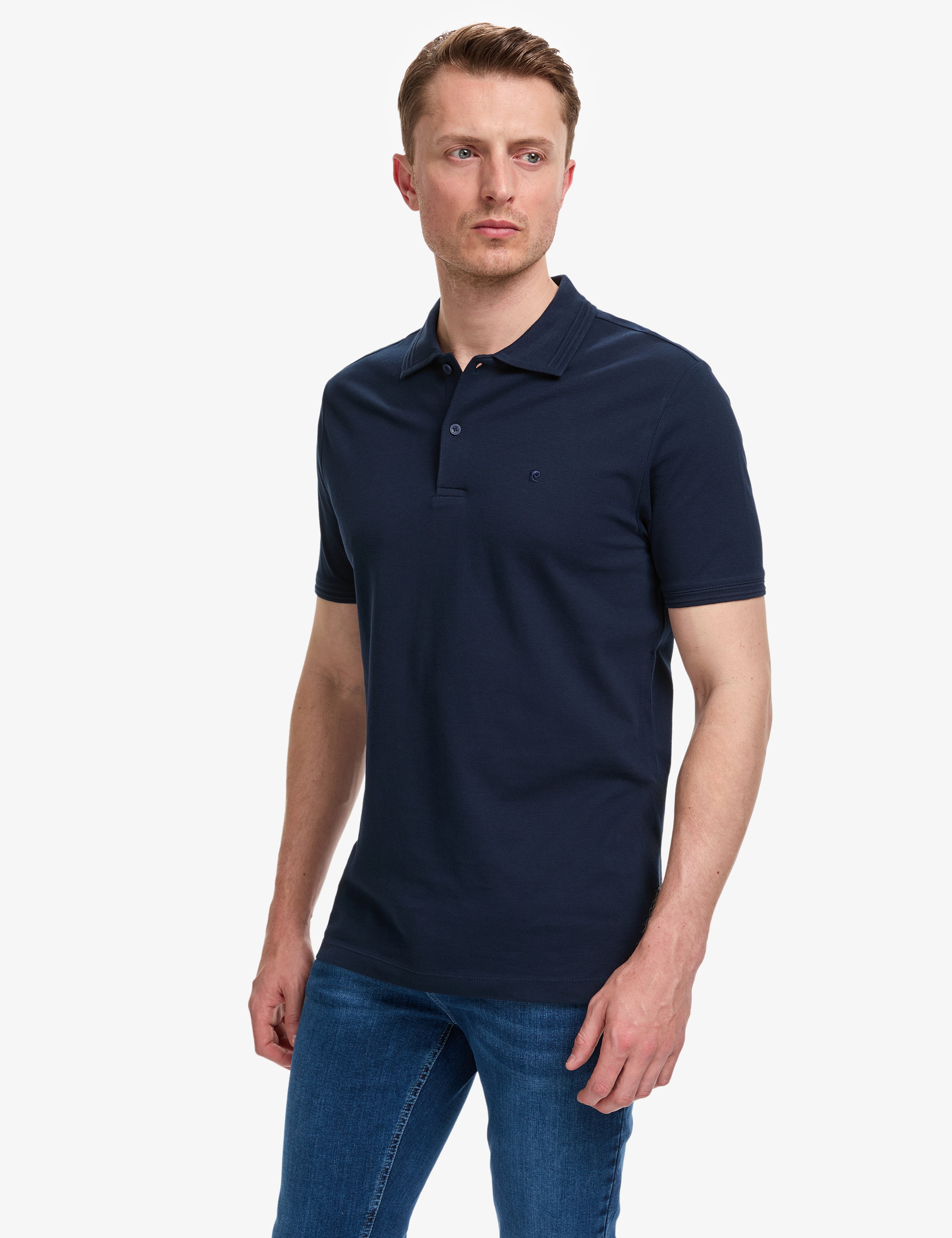 Lacivert Regular Fit %100 Pamuk Kıvrılmaz Düğmeli Polo Yaka Basic Tişört
