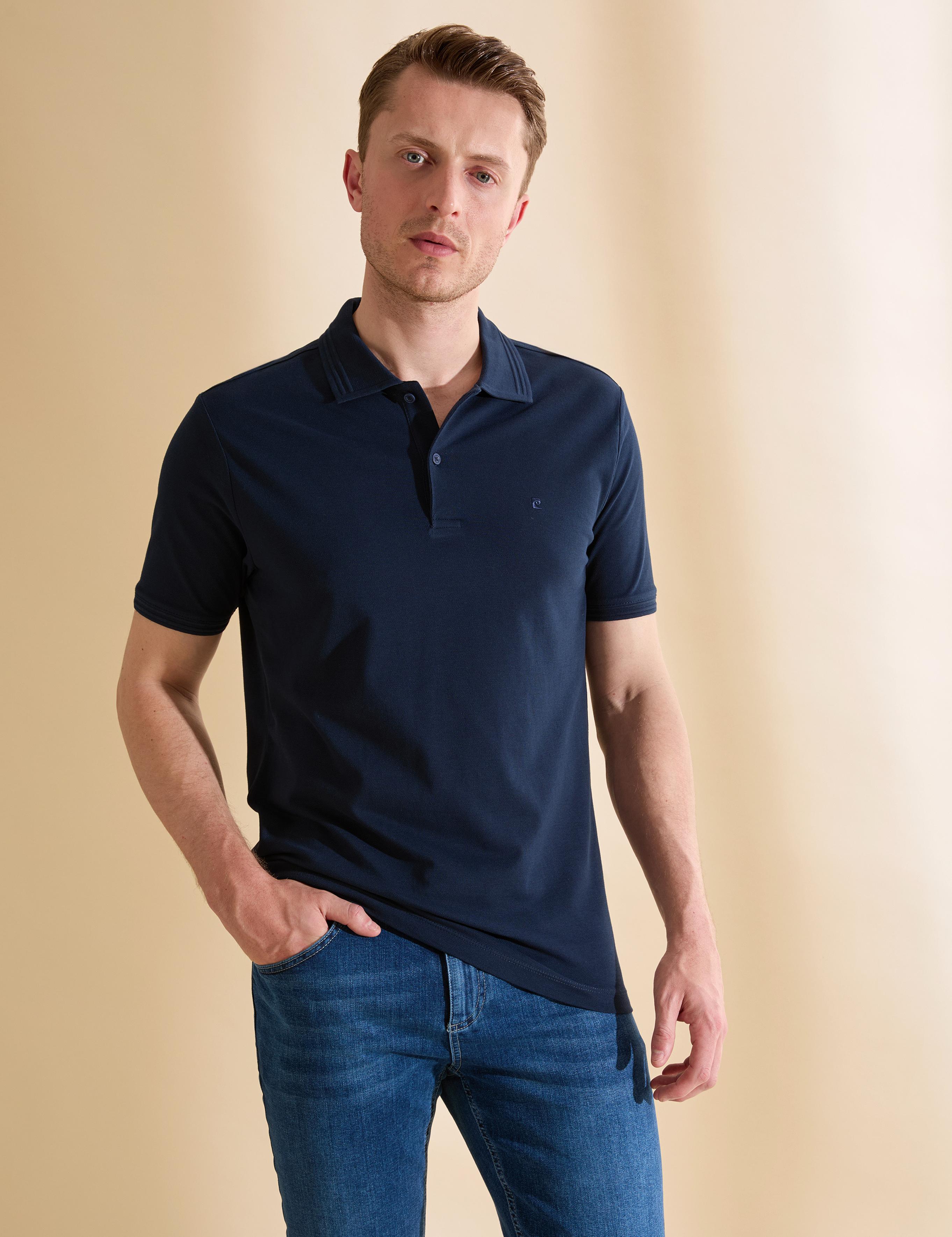 Lacivert Regular Fit %100 Pamuk Kıvrılmaz Polo Yaka Basic Tişört