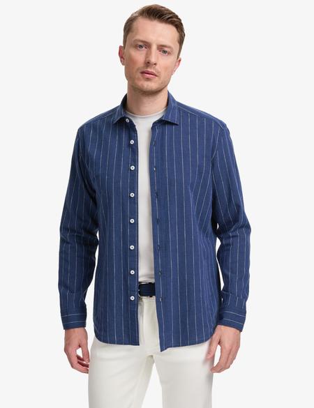 Lacivert Keten Karışımlı Regular Fit Uzun Kollu Gömlek - 50320900018