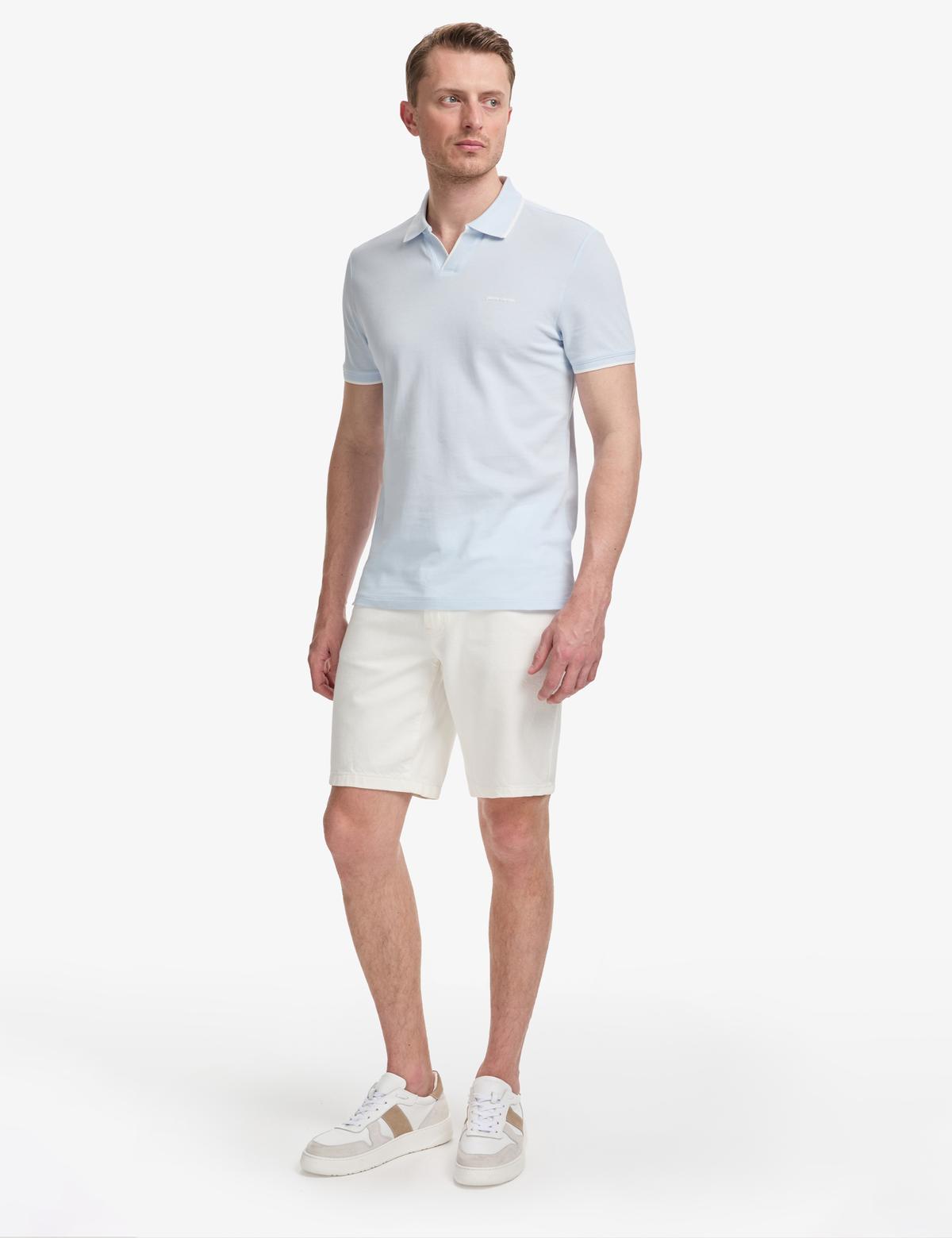 Açık Mavi Slim Fit %100 Pamuk Apaş Yaka Tişört - 50321029037