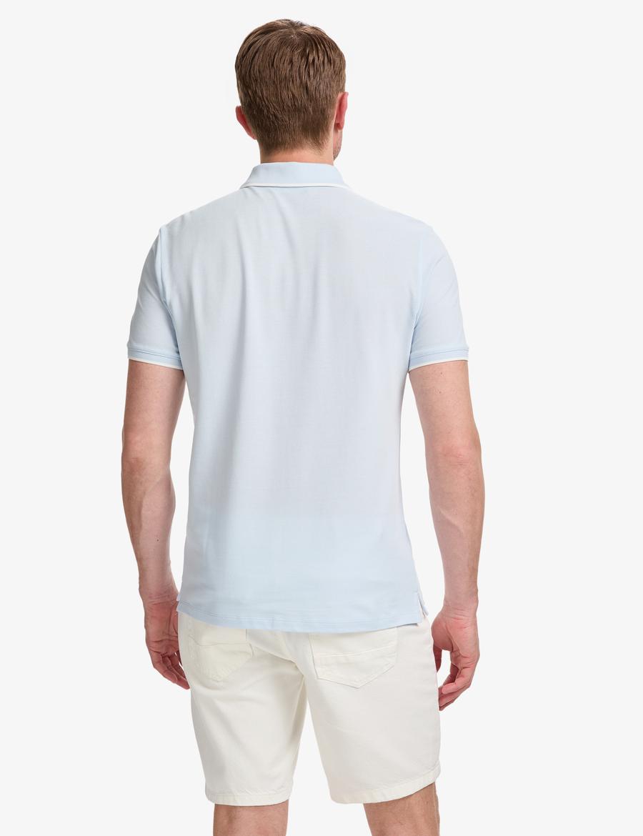 Açık Mavi Slim Fit %100 Pamuk Apaş Yaka Tişört