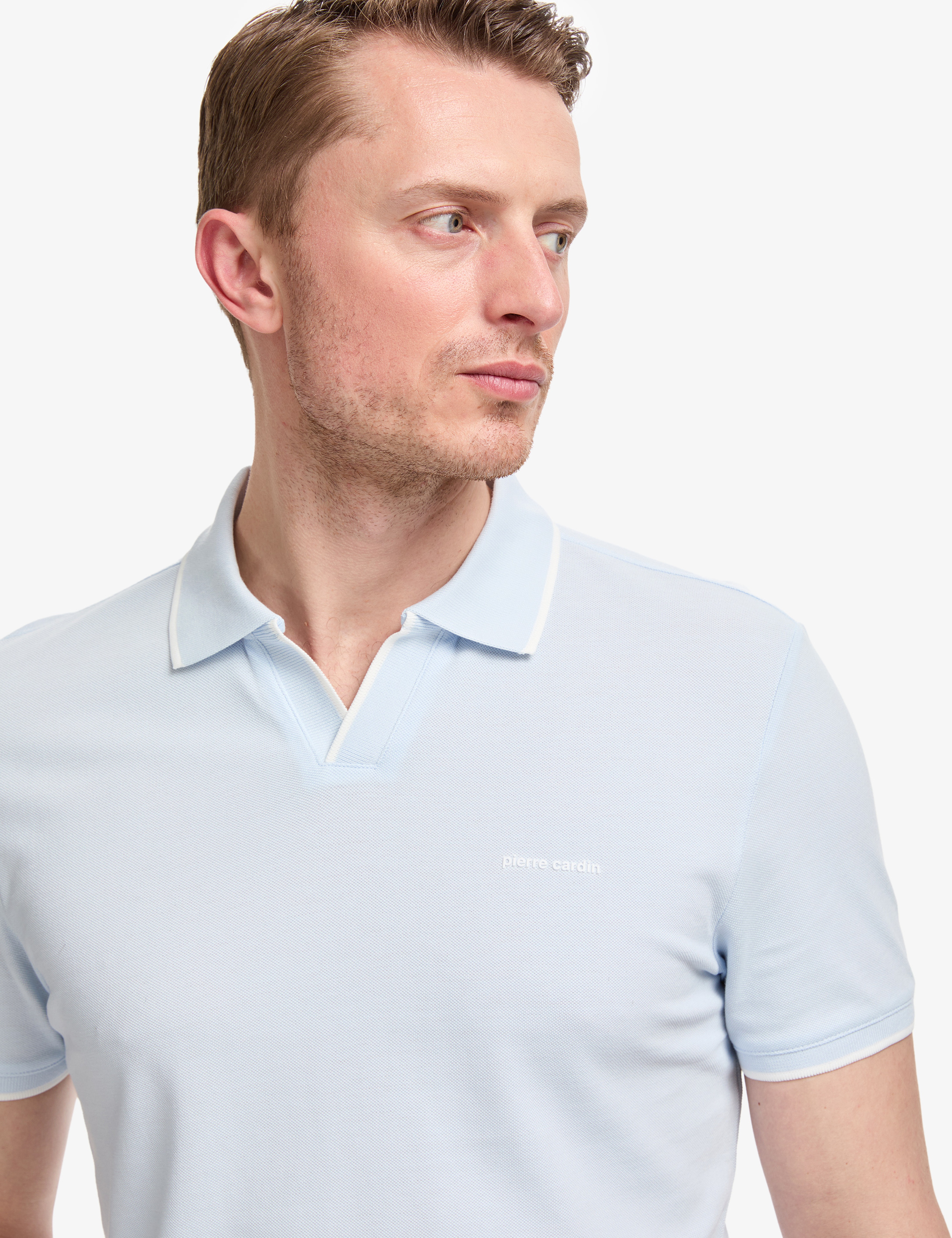 Açık Mavi Slim Fit %100 Pamuk Apaş Yaka Tişört - Image 2