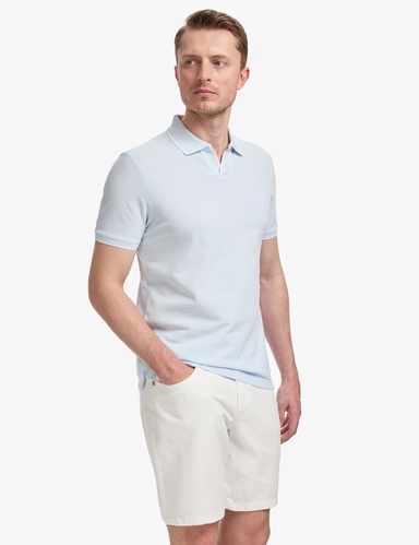 Açık Mavi Slim Fit %100 Pamuk Apaş Yaka Tişört