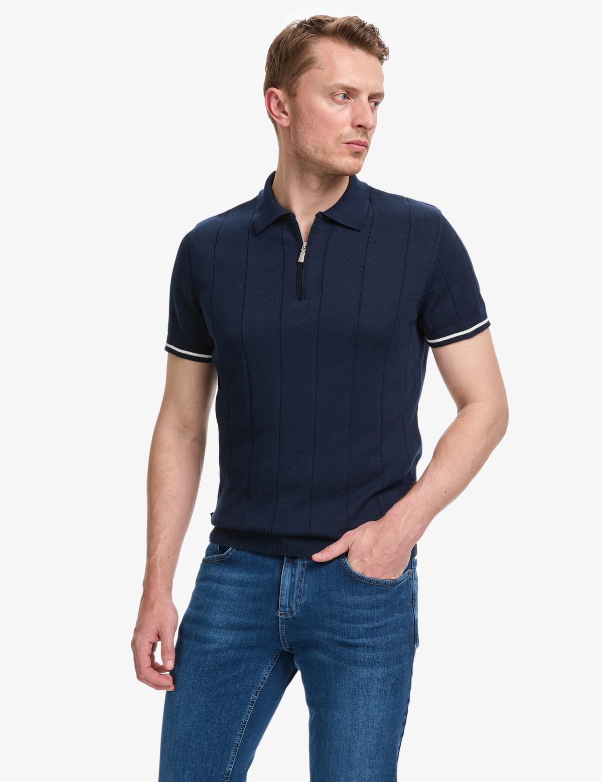 Lacivert Slim Fit Polo Yaka Triko Tişört - 50320821030