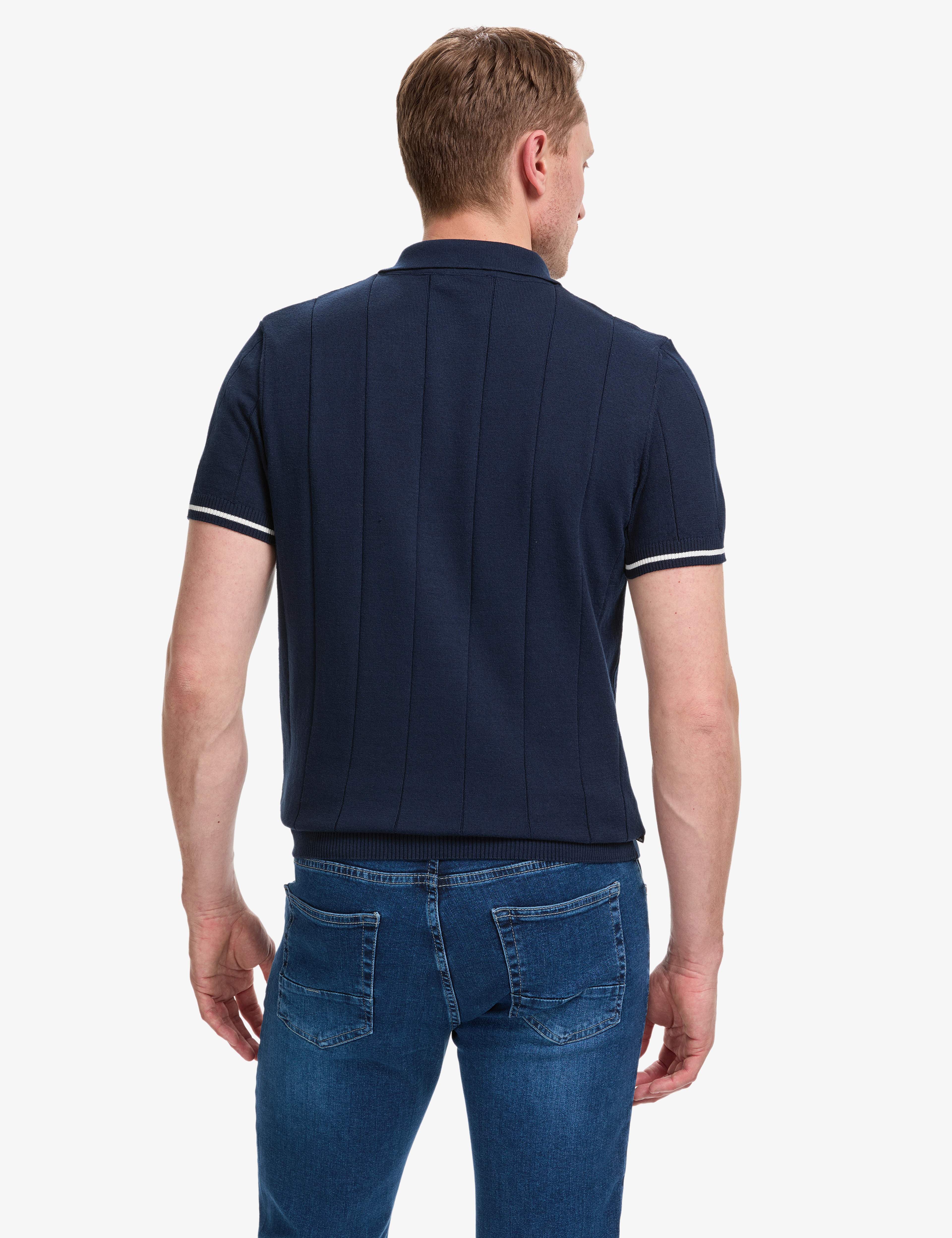 Lacivert Slim Fit %100 Pamuk Fermuarlı Polo Yaka Triko Tişört - Image 6