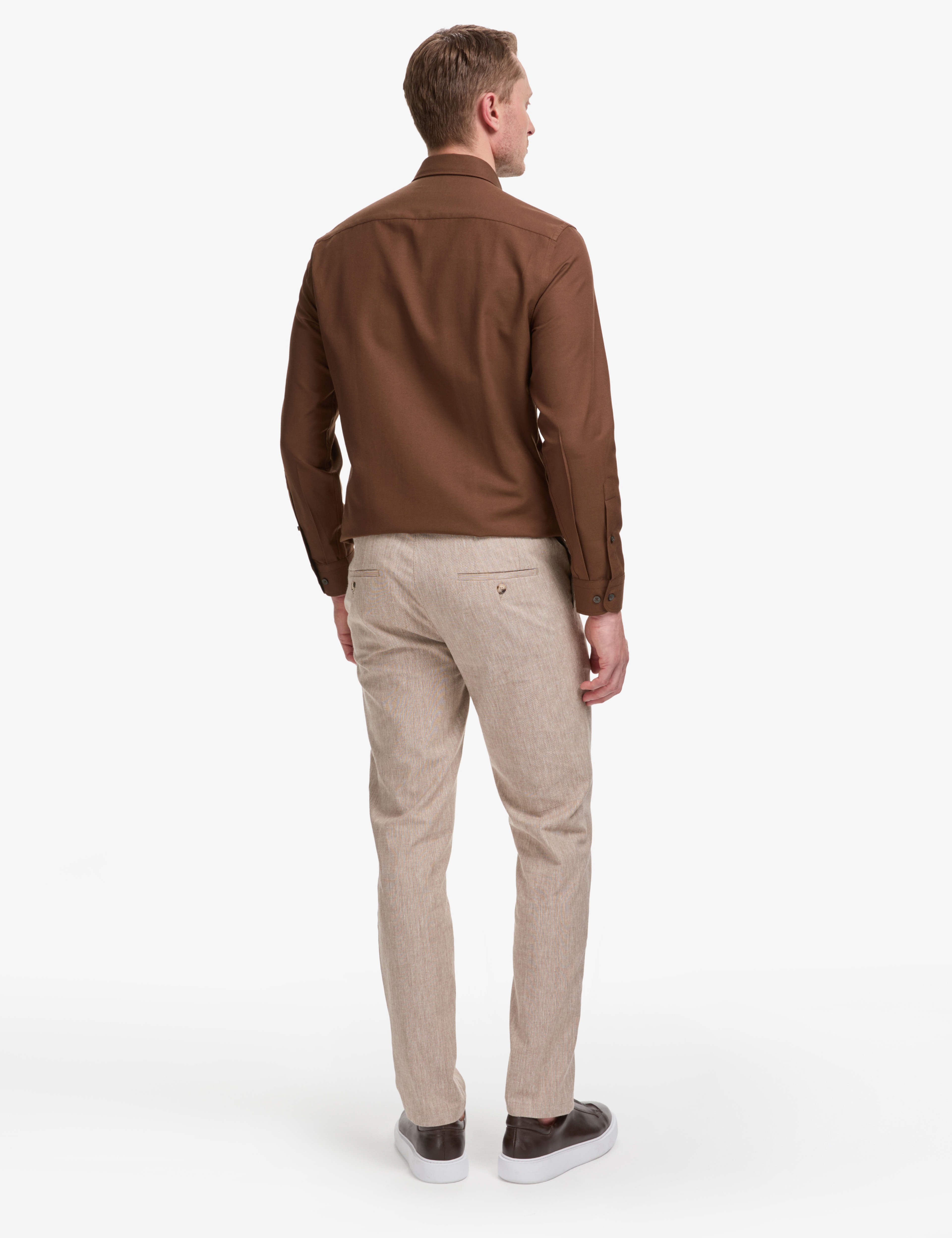 Açık Kahverengi Ex. Slim Fit Beli Kordonlu Pamuk Keten Karışımlı Pantolon - Image 4
