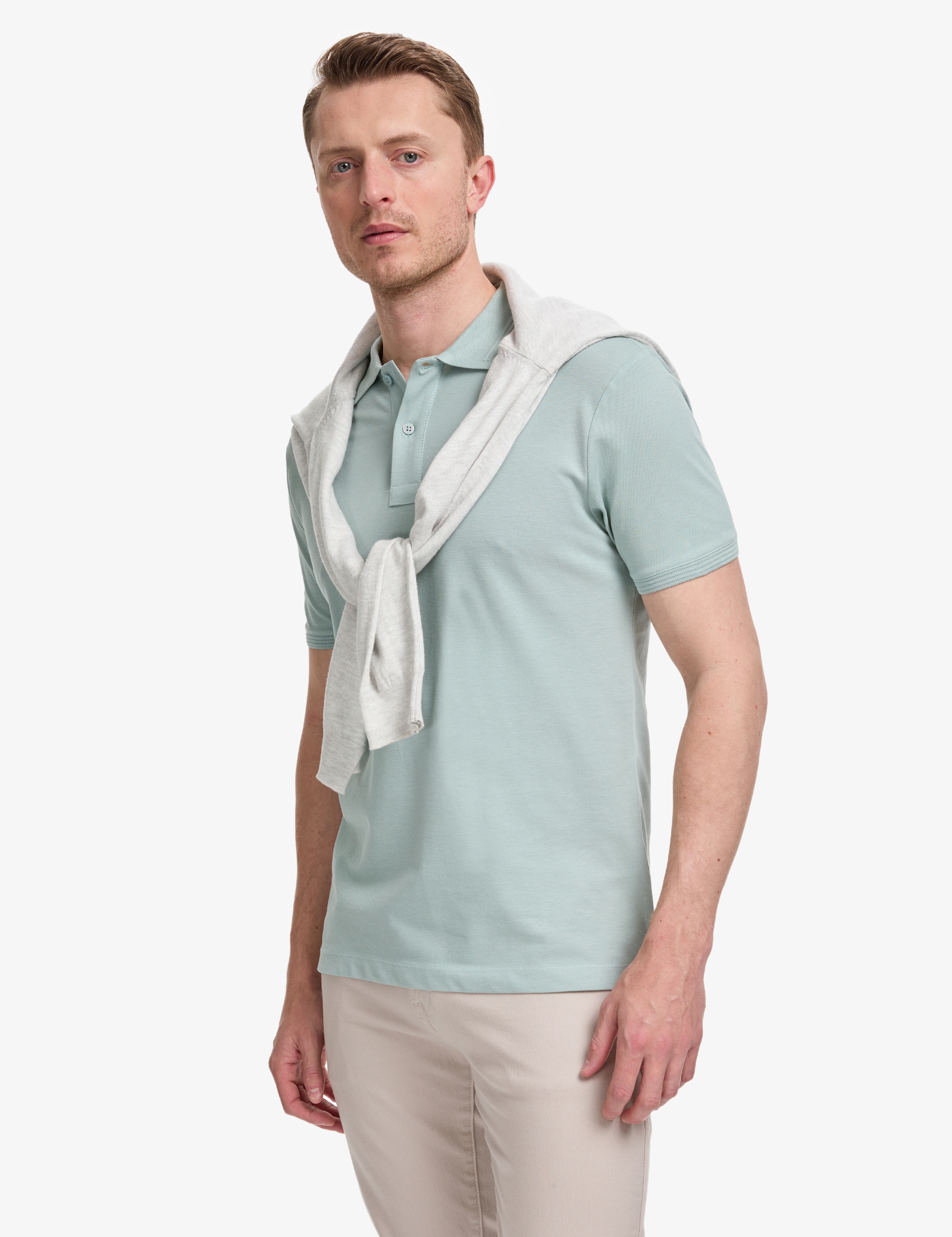 Mint Slim Fit %100 Pamuk Düğmeli Polo Yaka Basic Tişört - Image 3