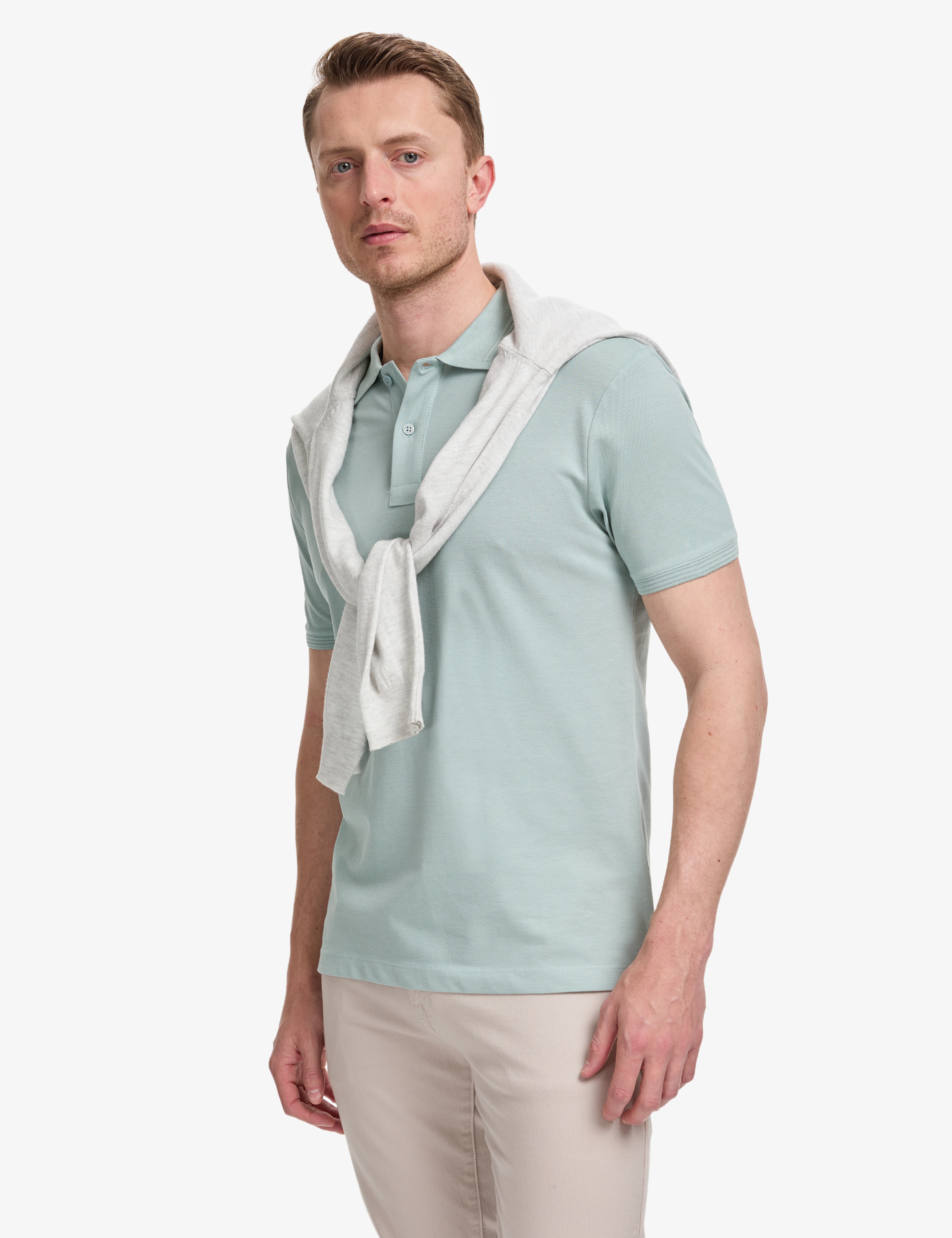 Mint Slim Fit %100 Pamuk Düğmeli Polo Yaka Basic Tişört