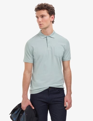 Koyu Mint Regular Fit %100 Pamuk Cepli Kıvrılmaz Düğmeli Polo Yaka Basic Tişört