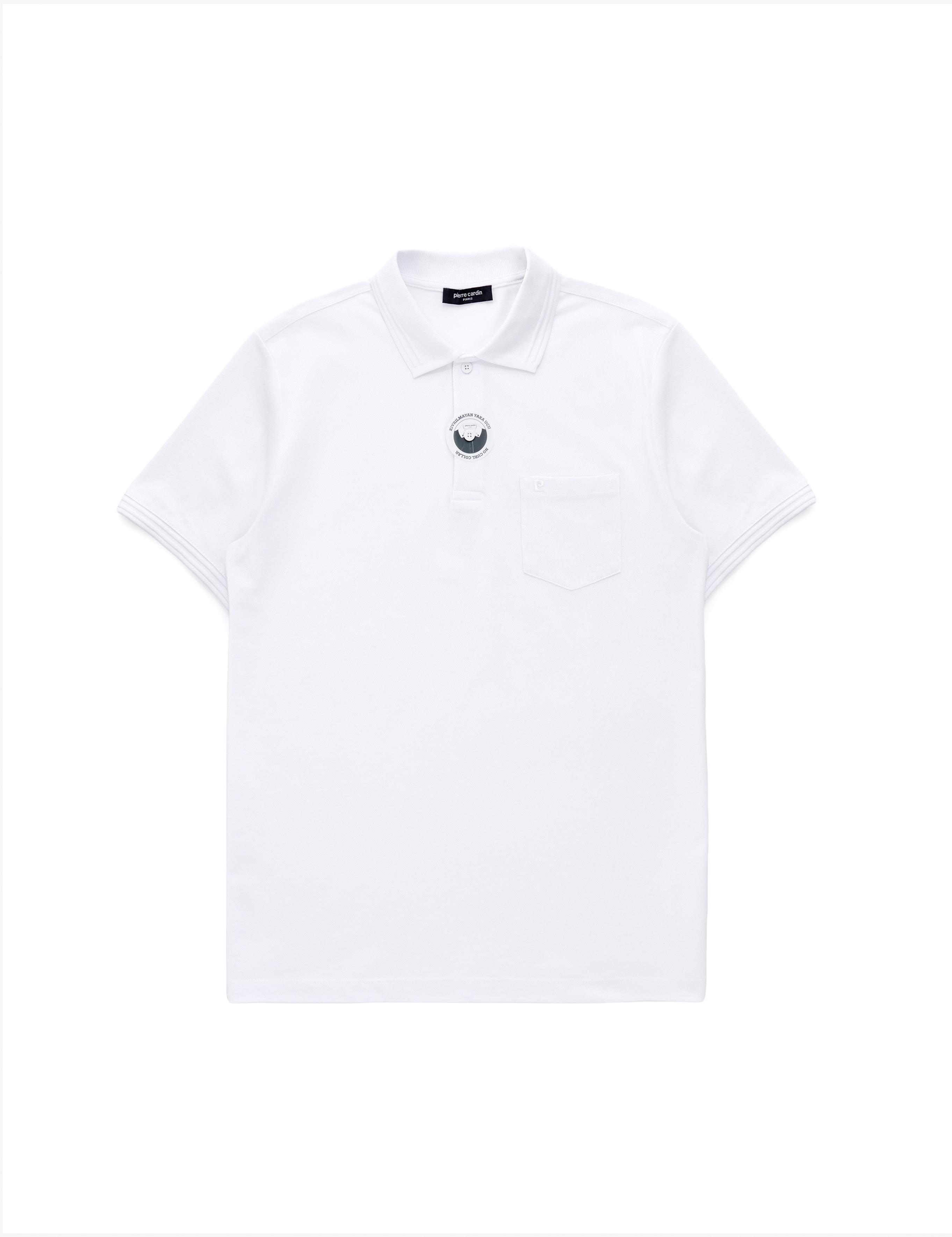 Beyaz Regular Fit %100 Pamuk Kıvrılmaz Polo Yaka Basic Tişört