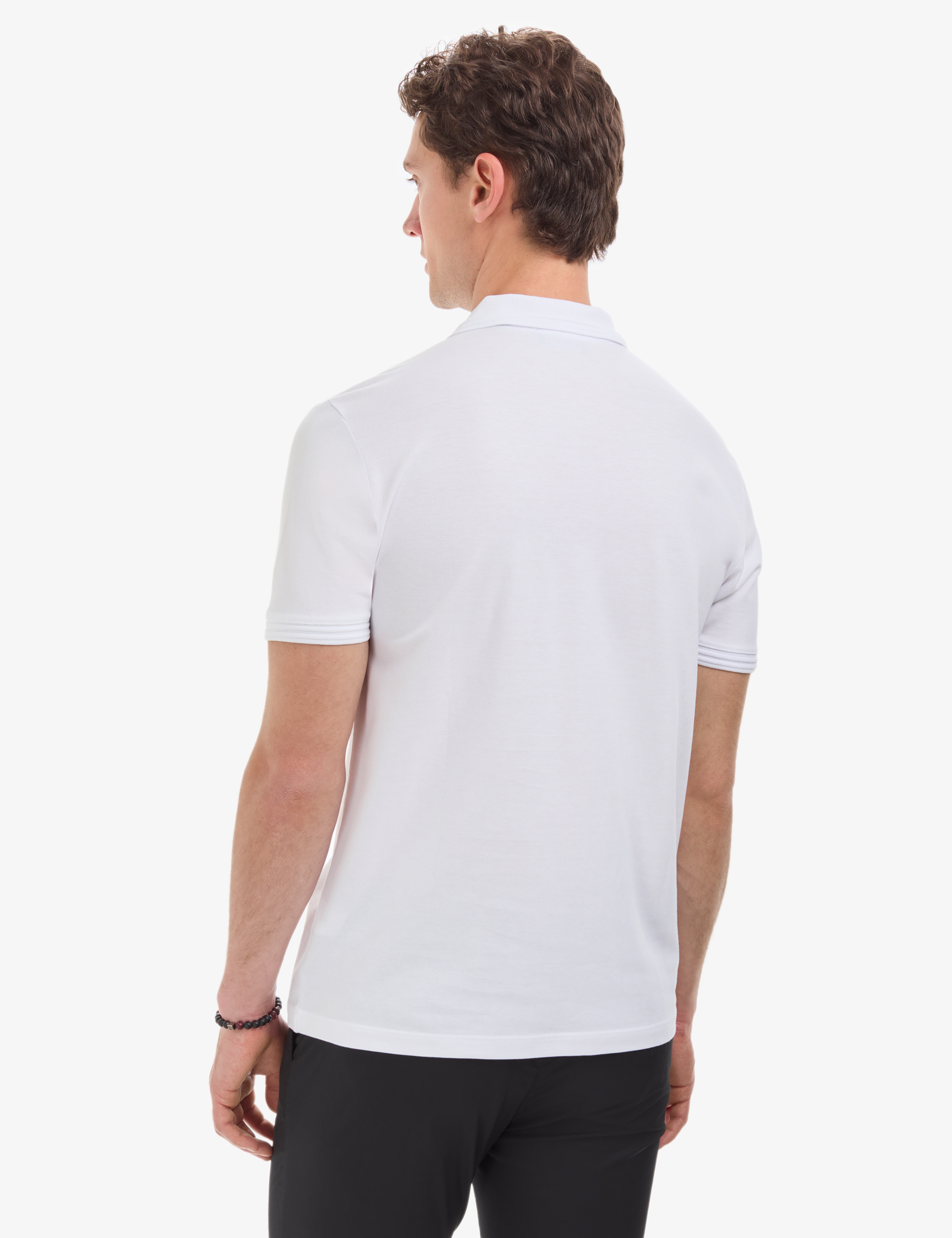 Beyaz Regular Fit %100 Pamuk Cepli Kıvrılmaz Düğmeli Polo Yaka Basic Tişört