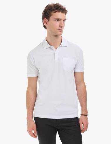 Beyaz Regular Fit %100 Pamuk Cepli Kıvrılmaz Düğmeli Polo Yaka Basic Tişört
